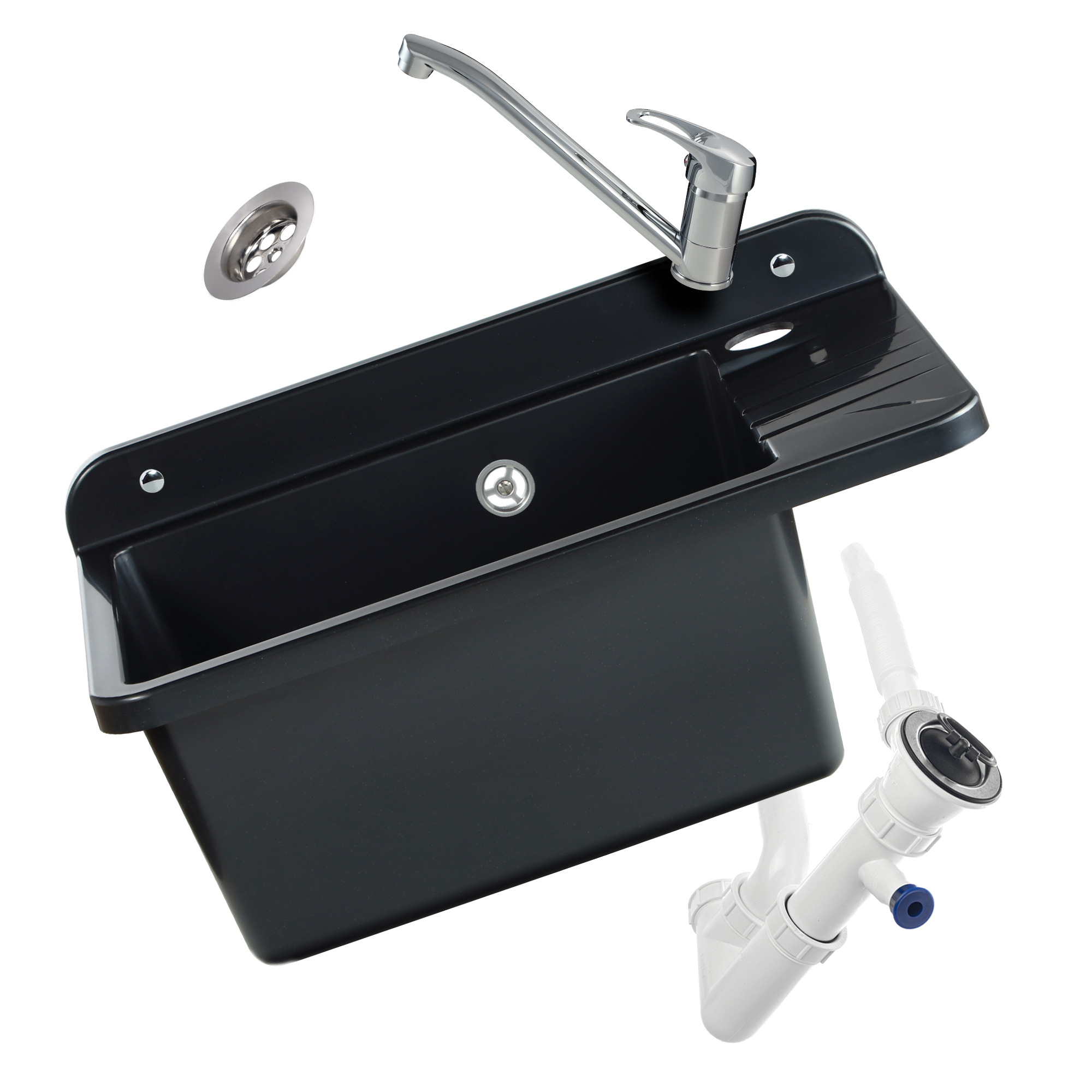 Zlew gospodarczy Gospo z baterią stojącą, czarny