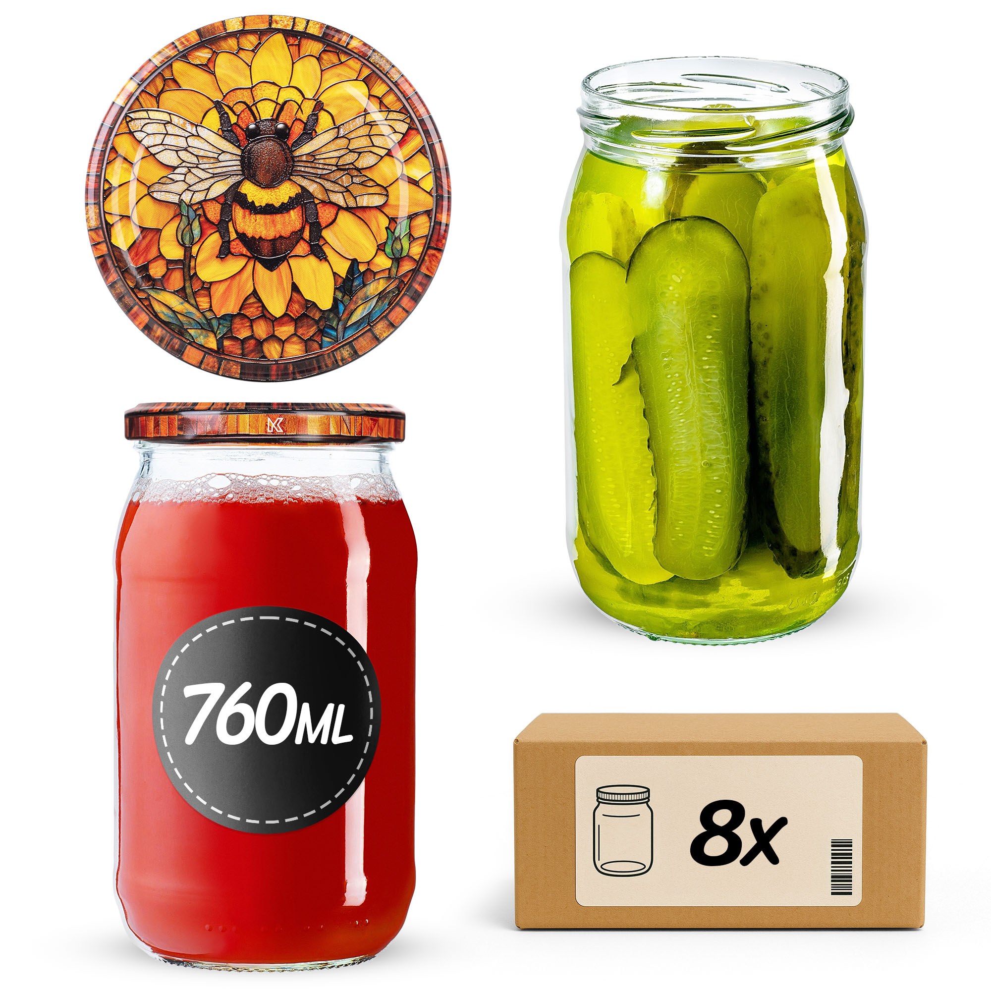 Słoiki na przetwory Niva 760ml fi82mm 8szt + wieczko Bee of the fusion