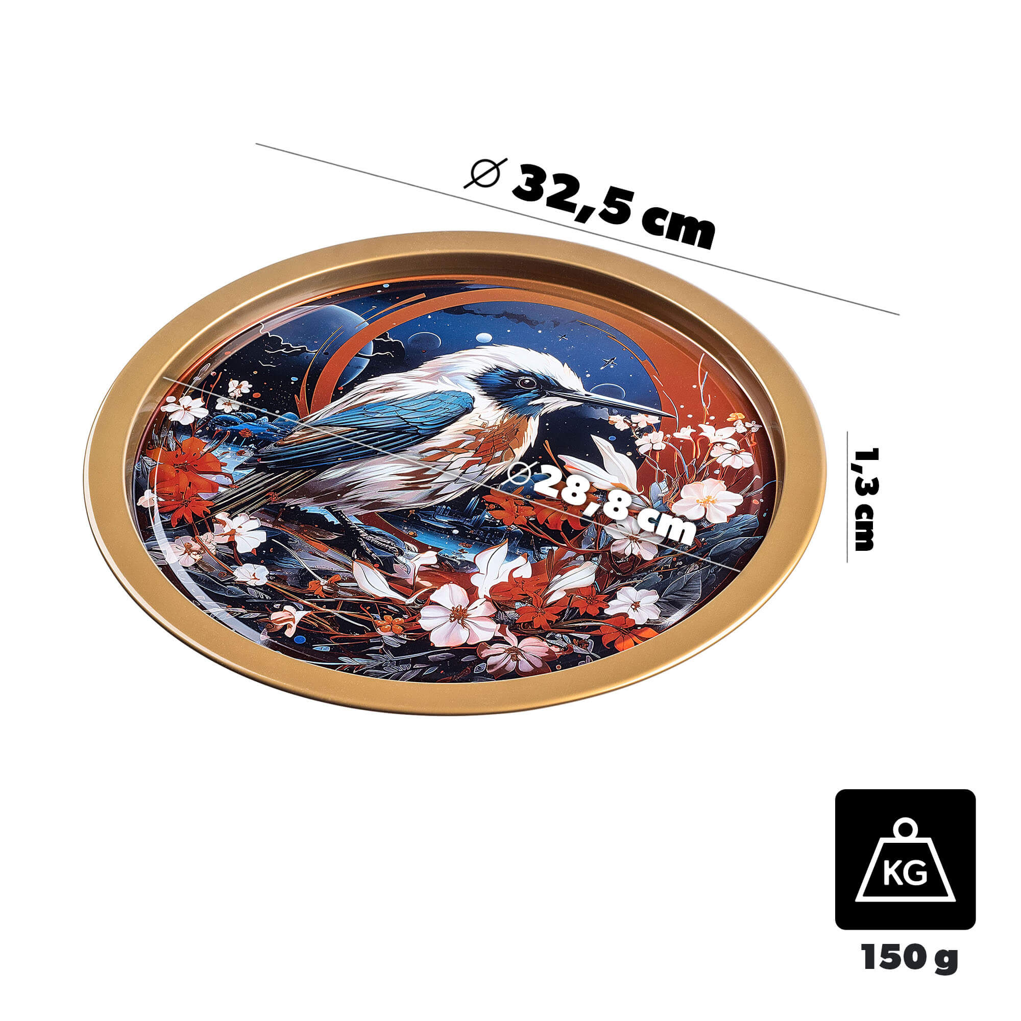 Taca okrągła litografowana Terzone 32.5 cm metalowa "Nocny rybak"