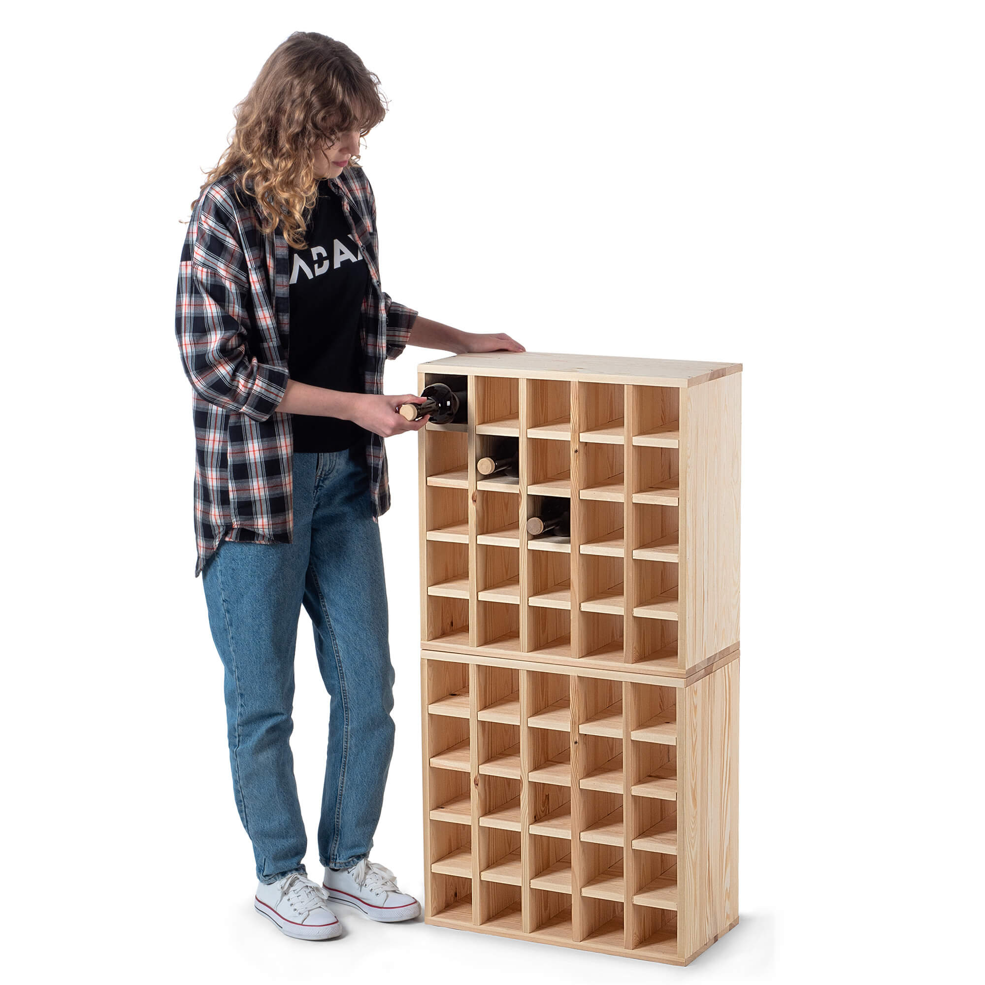 Regał na wino Loreo szachownica drewniany jasny brąz 2szt