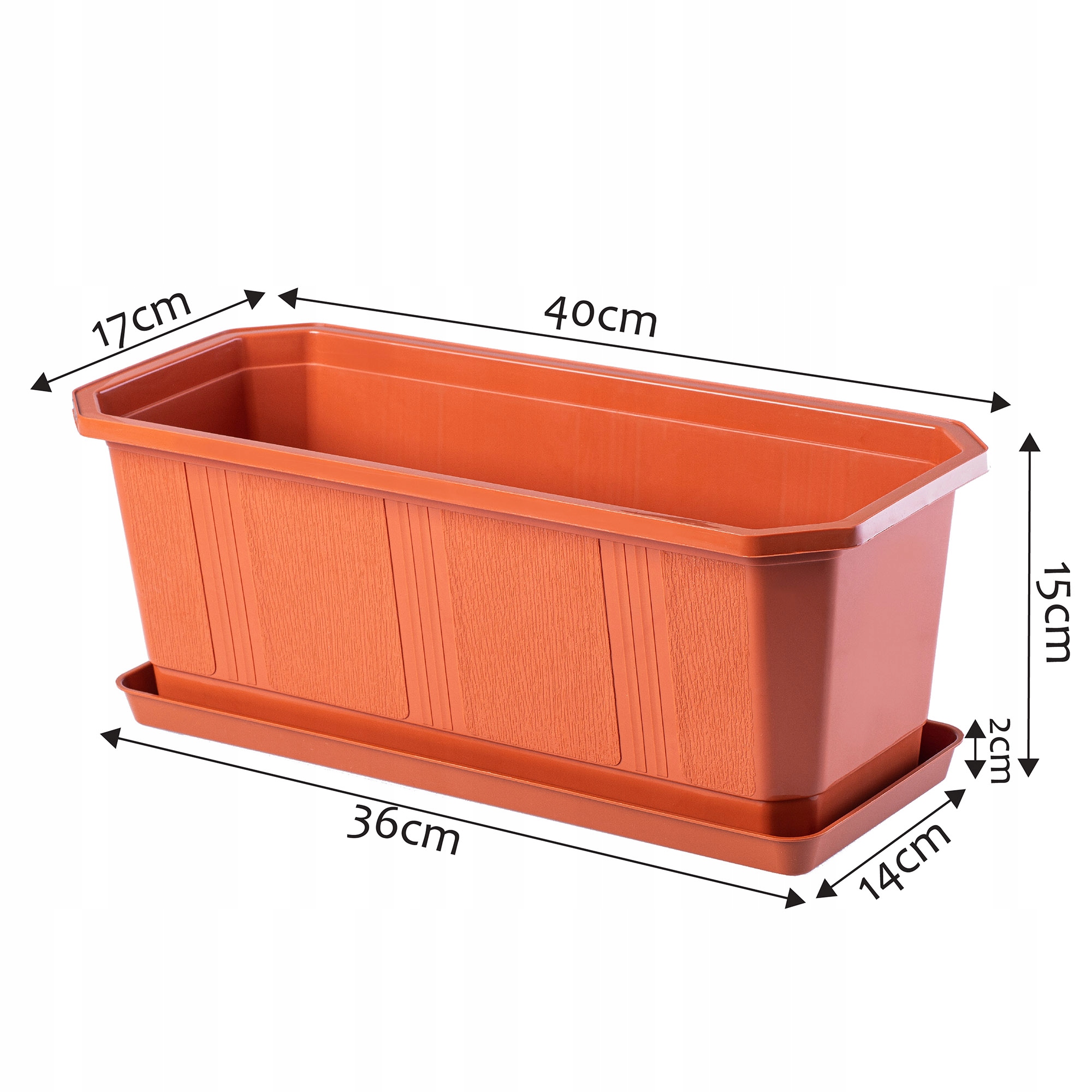 Skrzynka balkonowa z uchwytami i podstawką Trani 40 cm, terrakota
