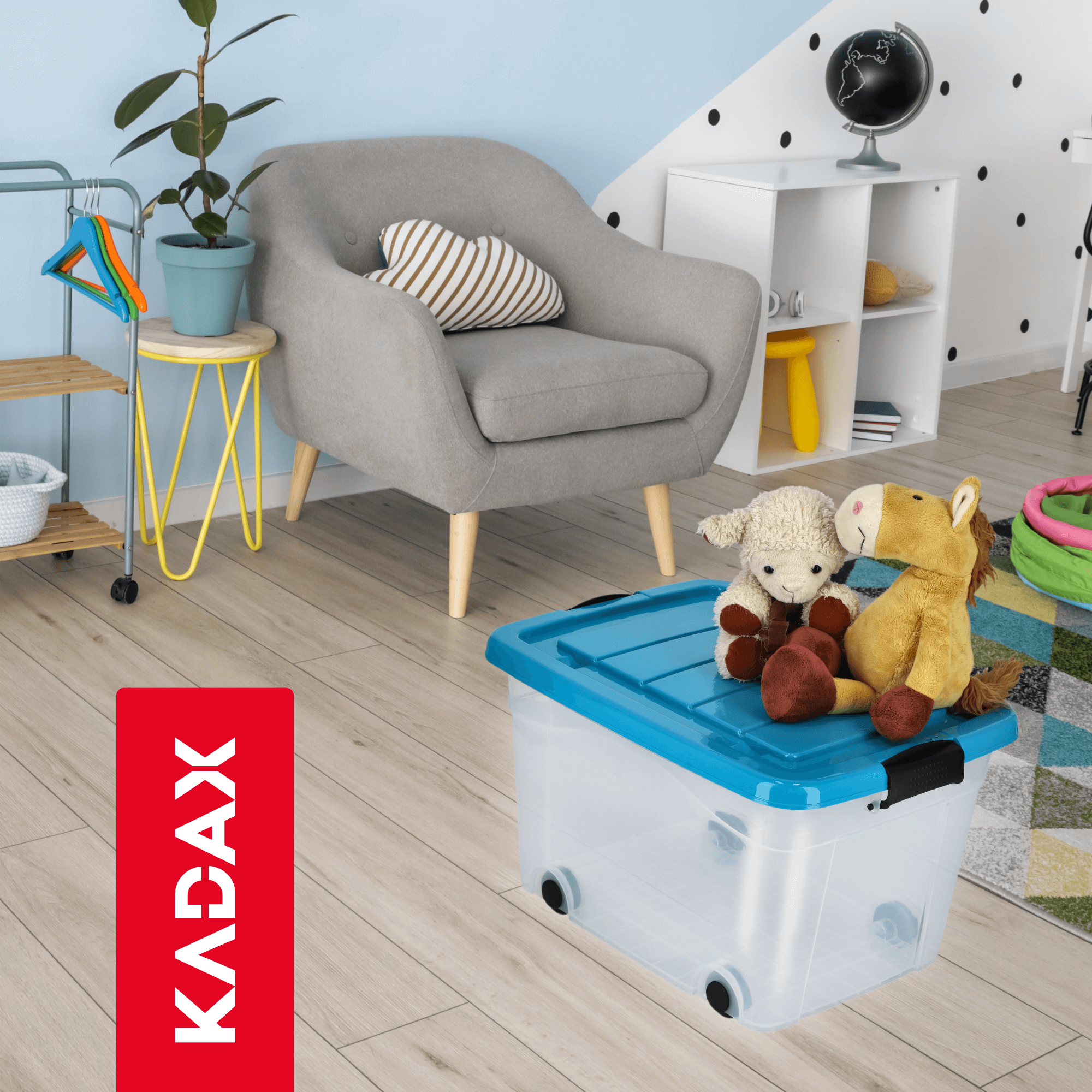 Plastikowy pojemnik na kółkach Vado 40L, niebieski