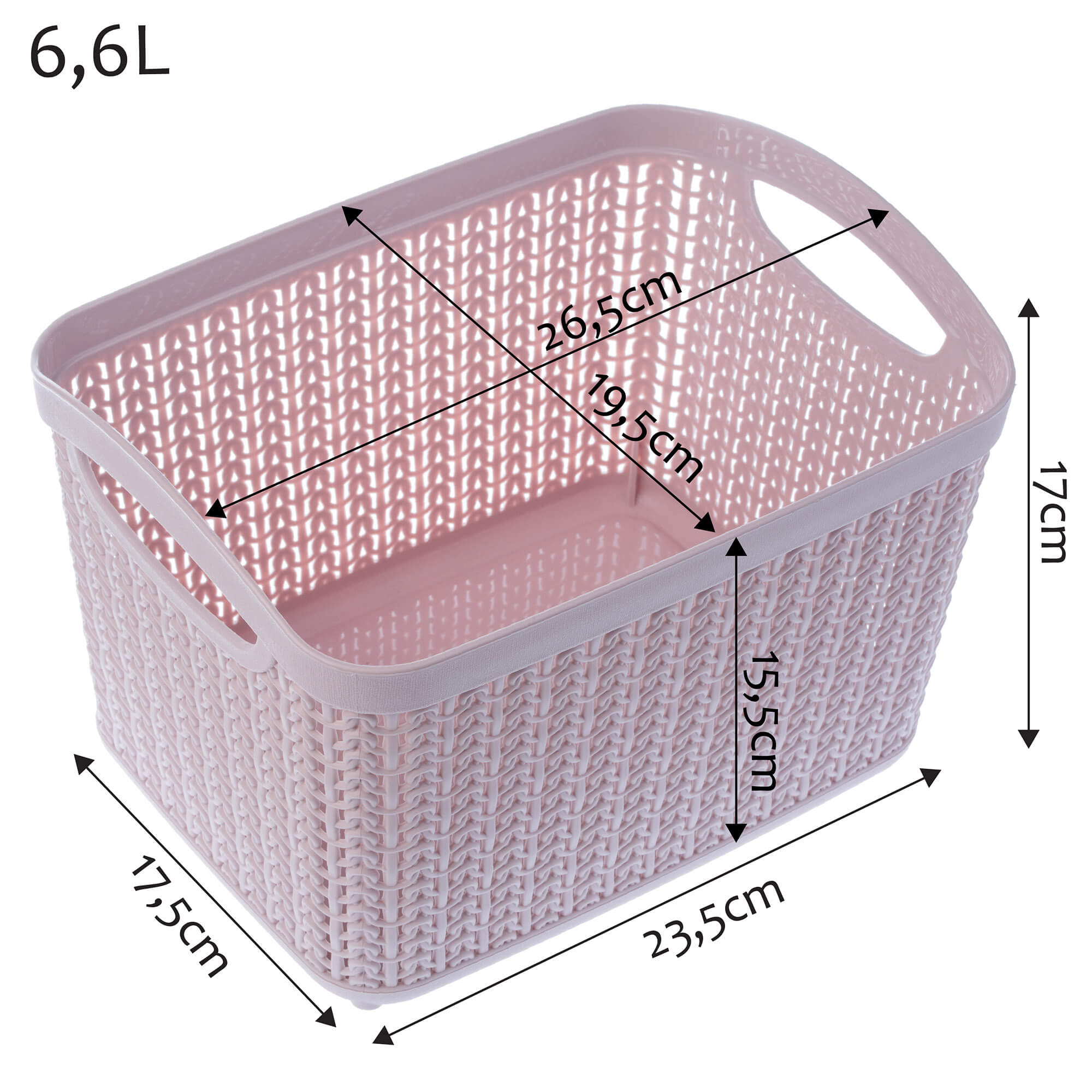 Koszyk plastikowy prostokątny Fonti 6.6L, różowy, 2 szt.