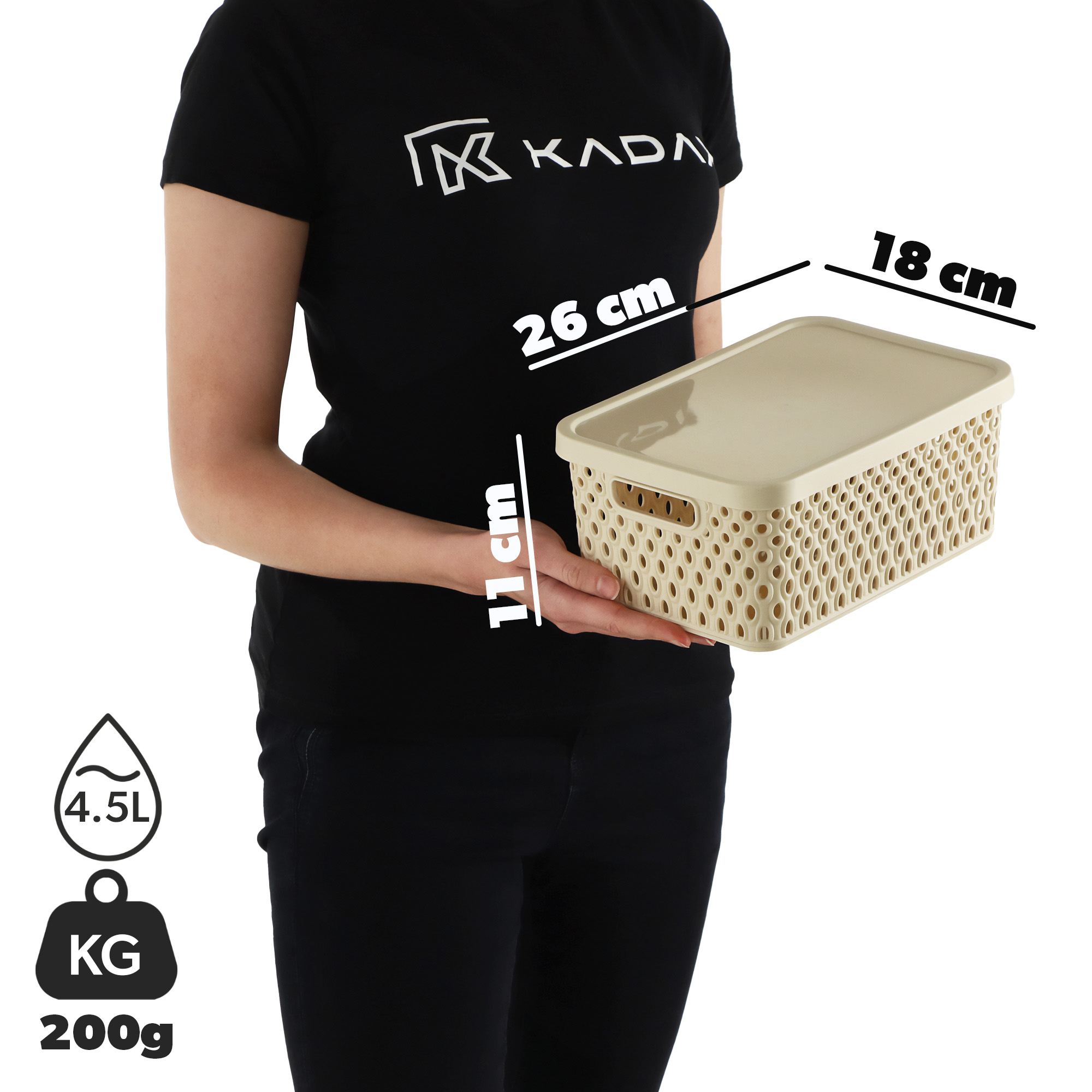 Koszyk z pokrywą do przechowywania Pau 4,5L beżowy