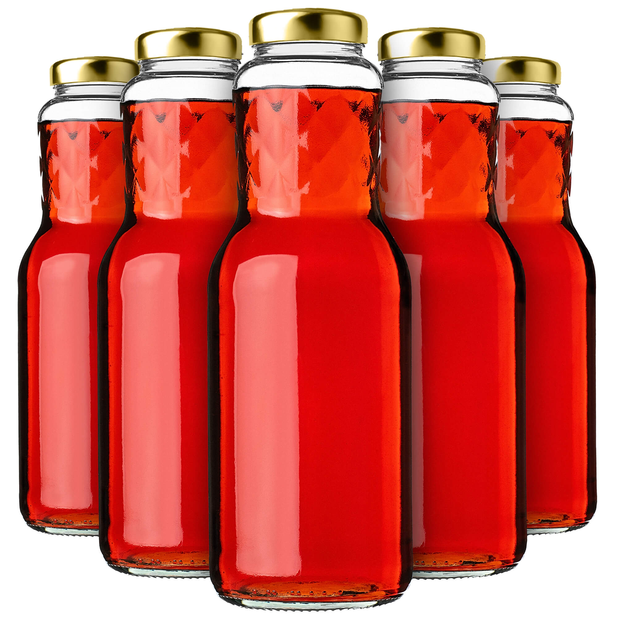 Szklane butelki na sok Sorga 1L + zakrętki fi53 złote 20 szt.