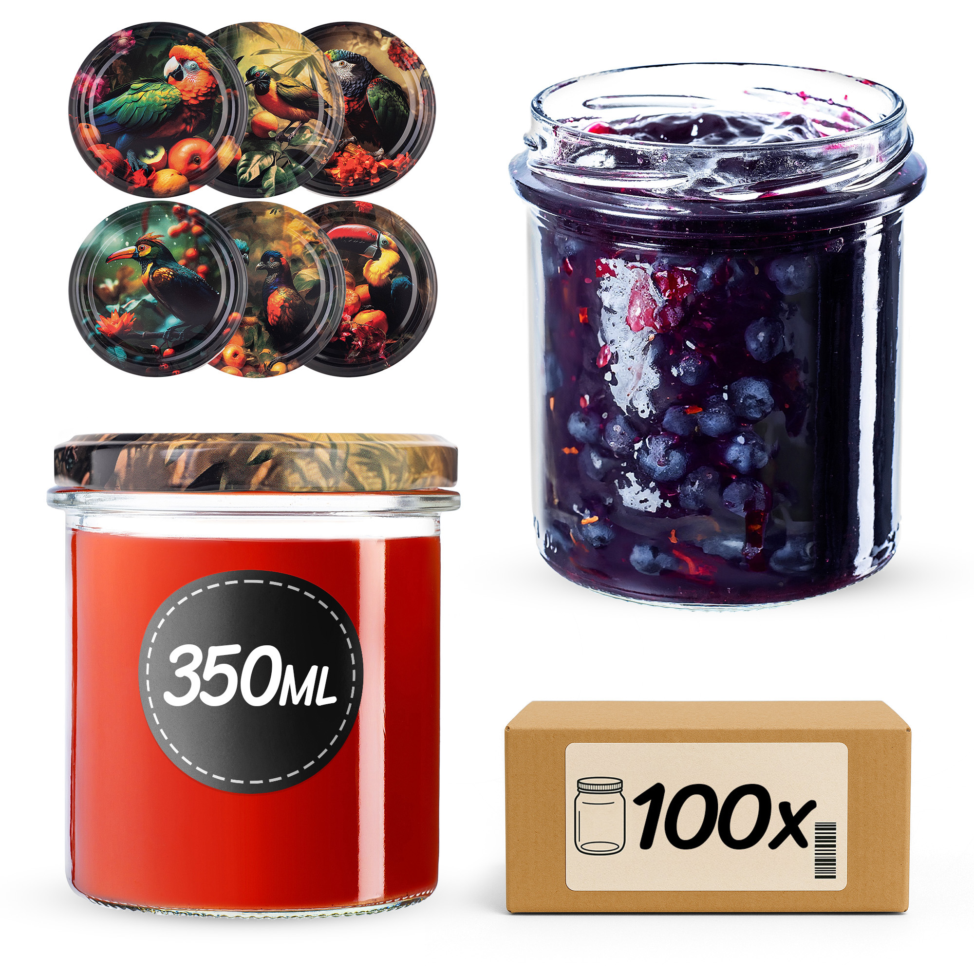 Słoiki na przetwory Avila 350ml fi82mm 100szt + wieczko Ptaki