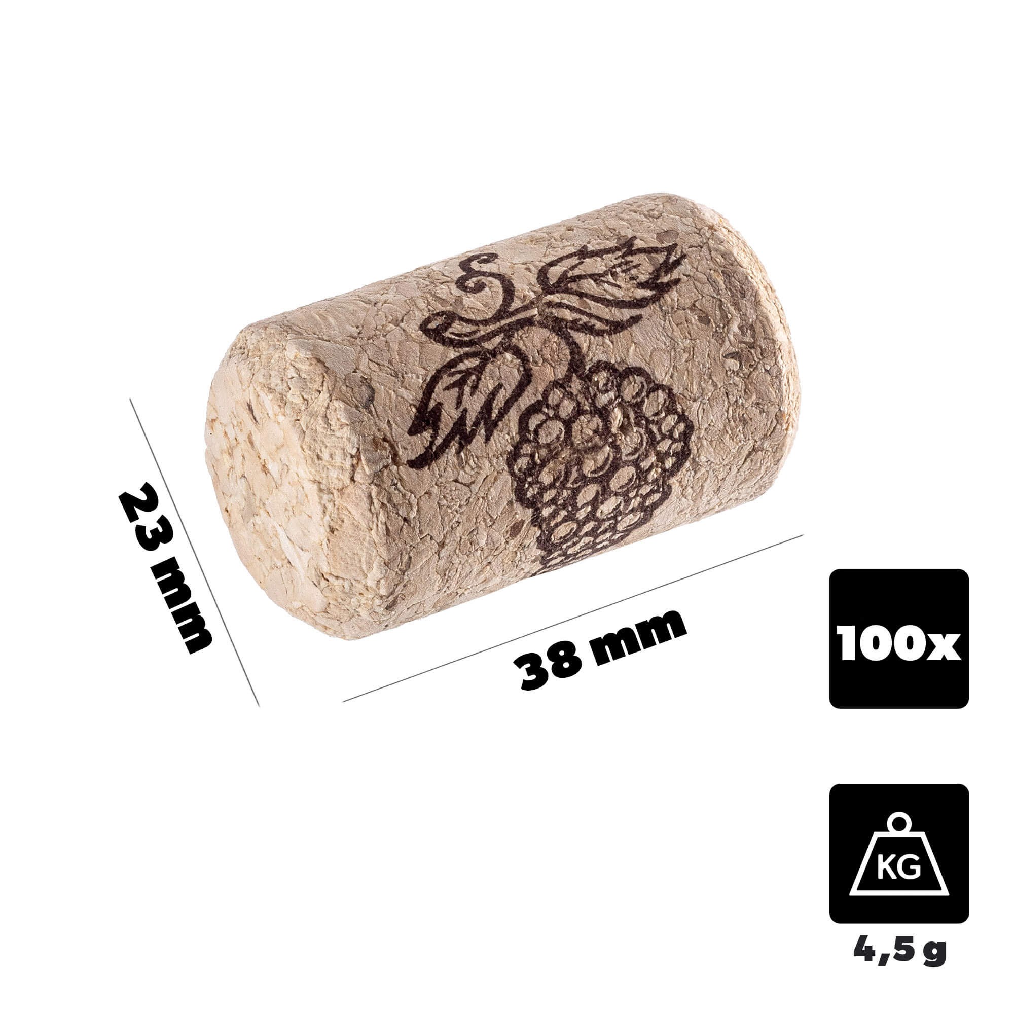 Korek do butelki na wino Velletri aglomerowany 23mm x 38mm 100 szt.