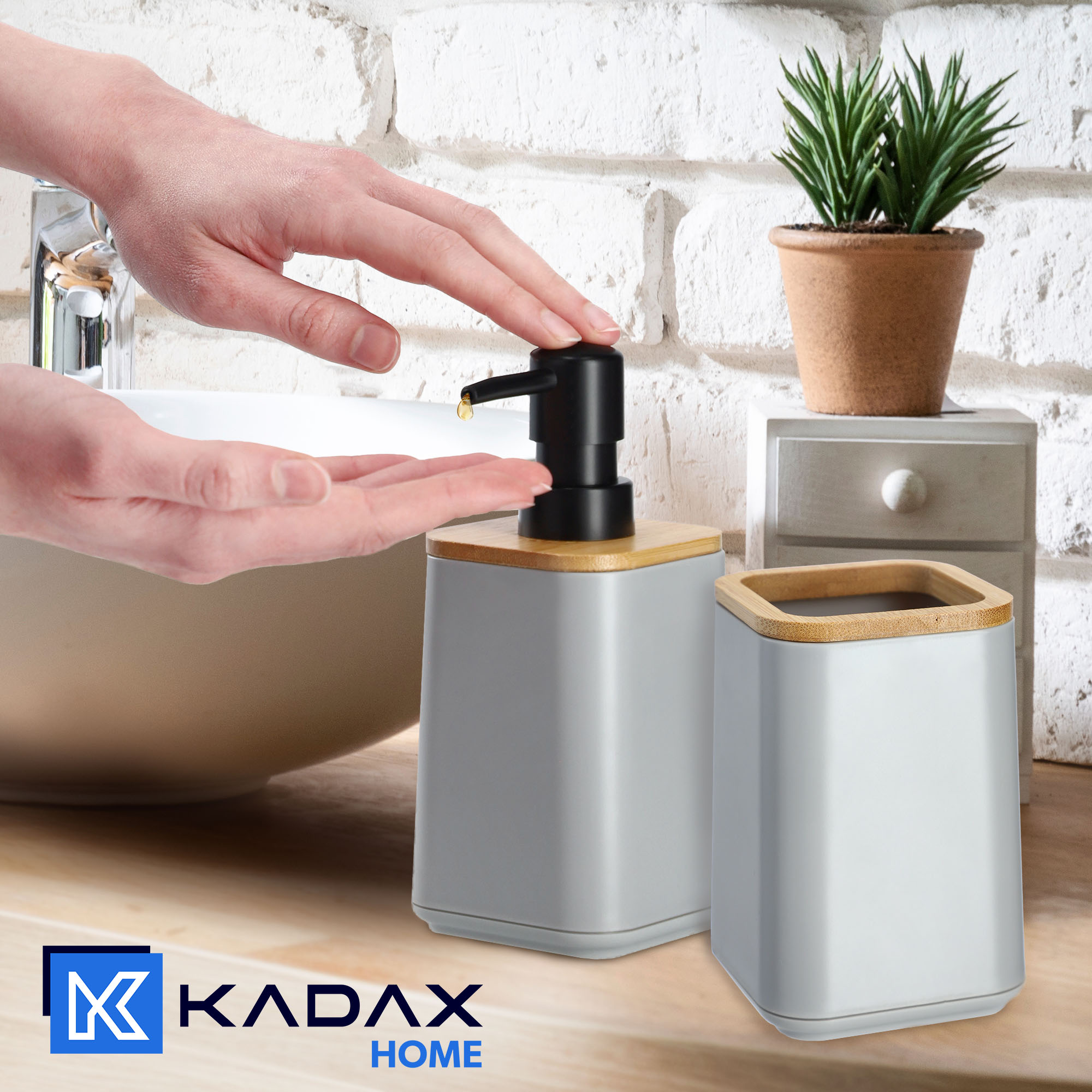 Zestaw Carrara Dozownik na mydło + Kubek łazienkowy, szary