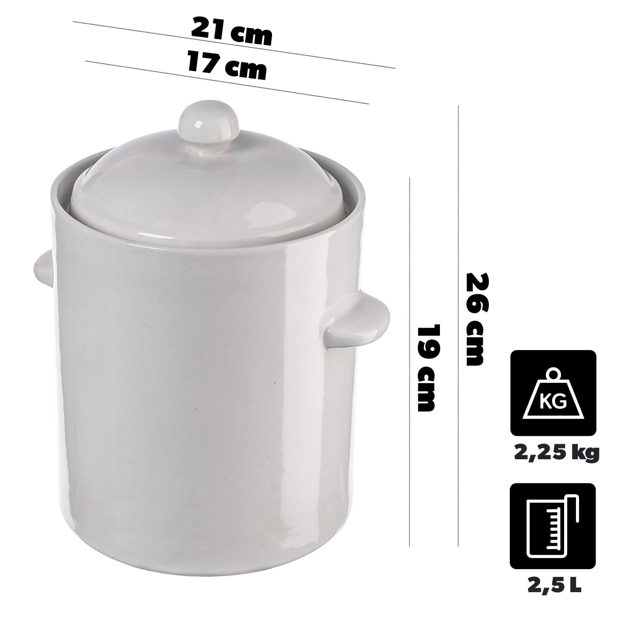 Garnek hermetyczny kamionkowy Athena 2.5L z pokrywką kremowy