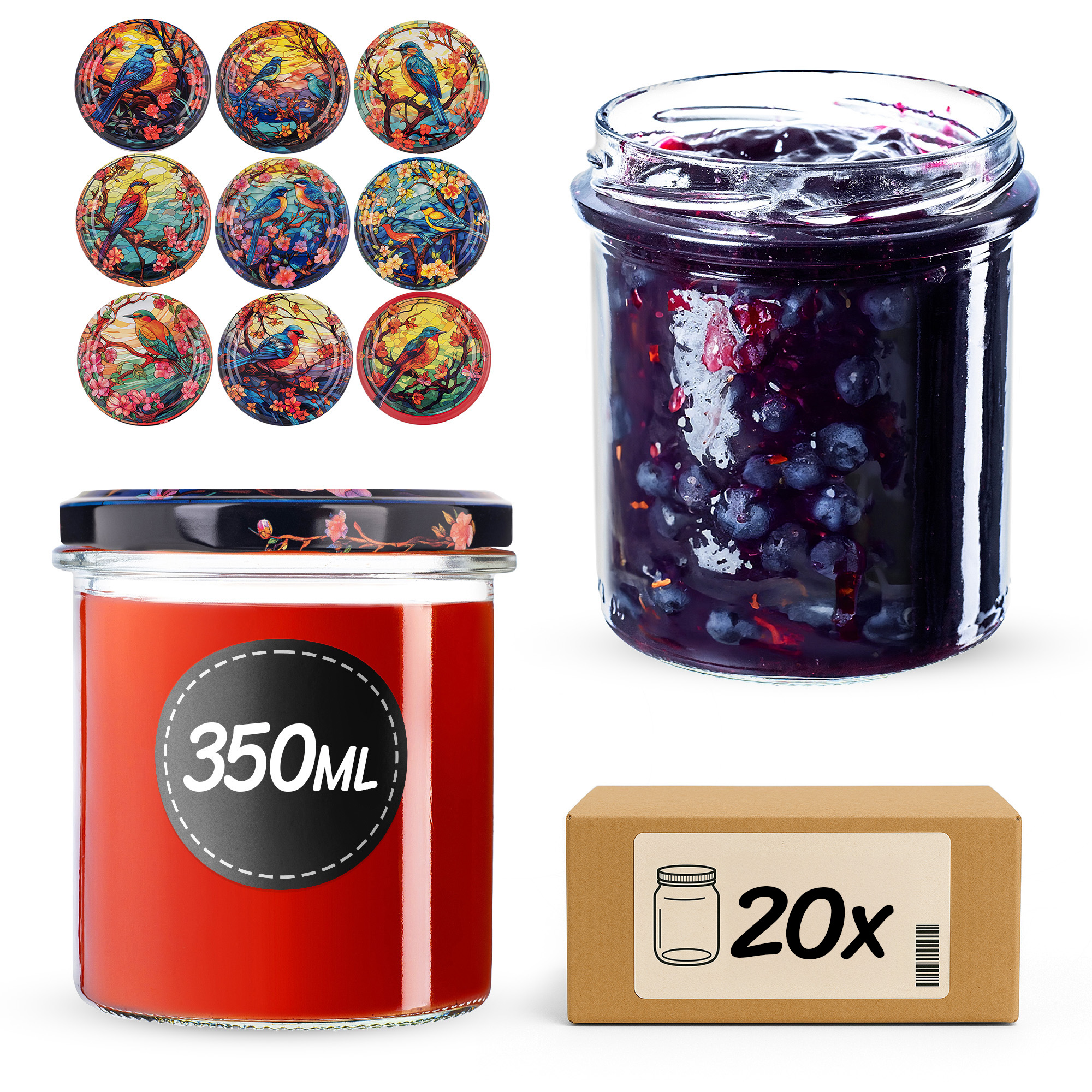 Słoiki na przetwory Avila 350ml fi82mm 20szt + wieczko Ptaki