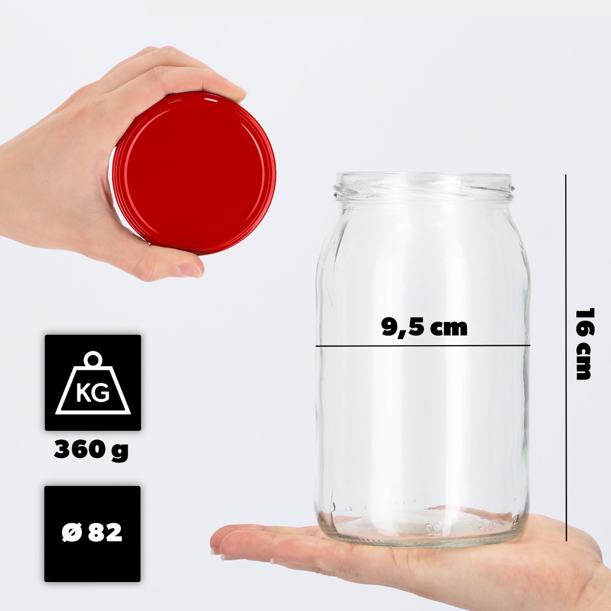 Słoiki na przetwory Simo 900ml 24szt 82mm + wieczka czerwone