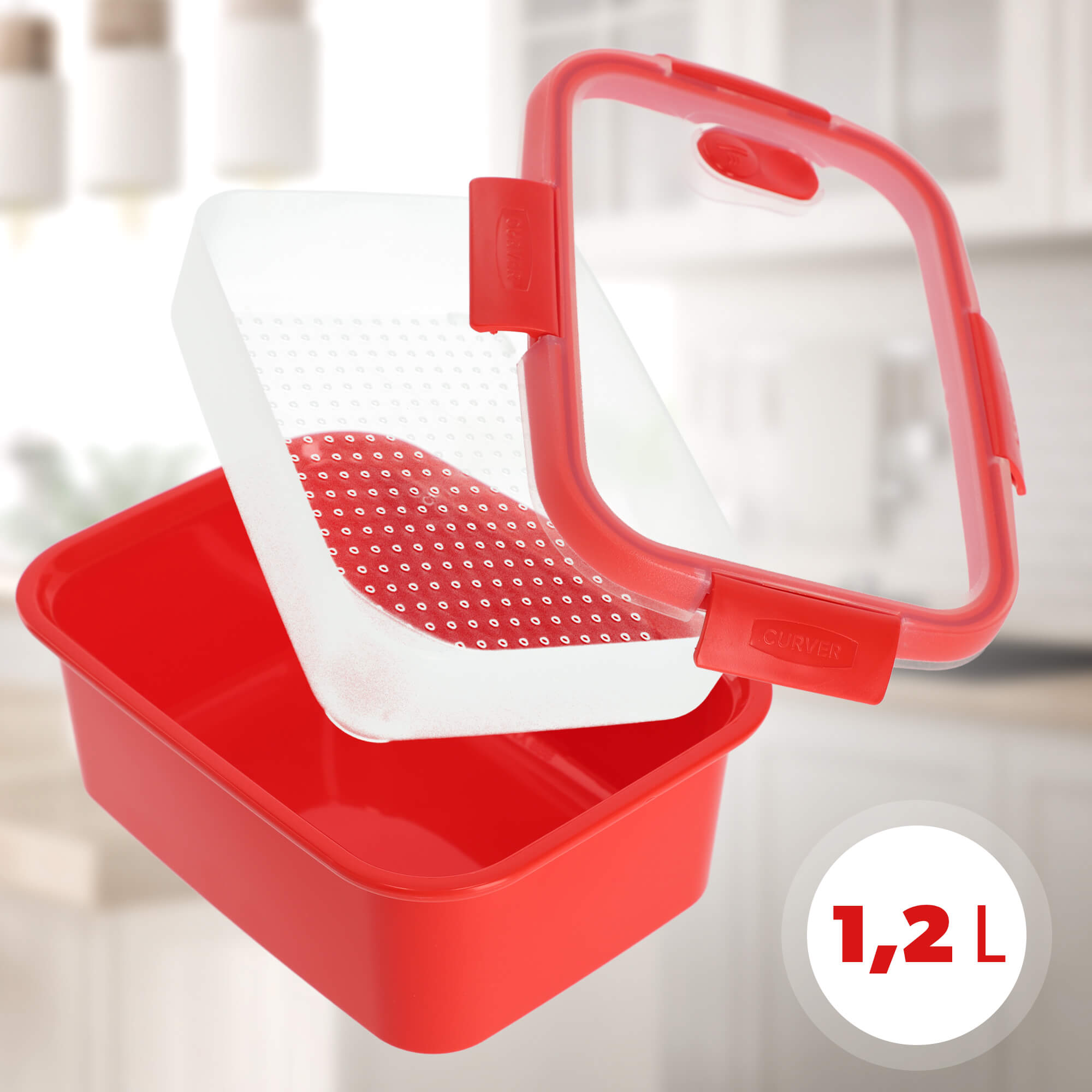 Prostokątny pojemnik na żywność Curver Steamer 1.2L czerwony
