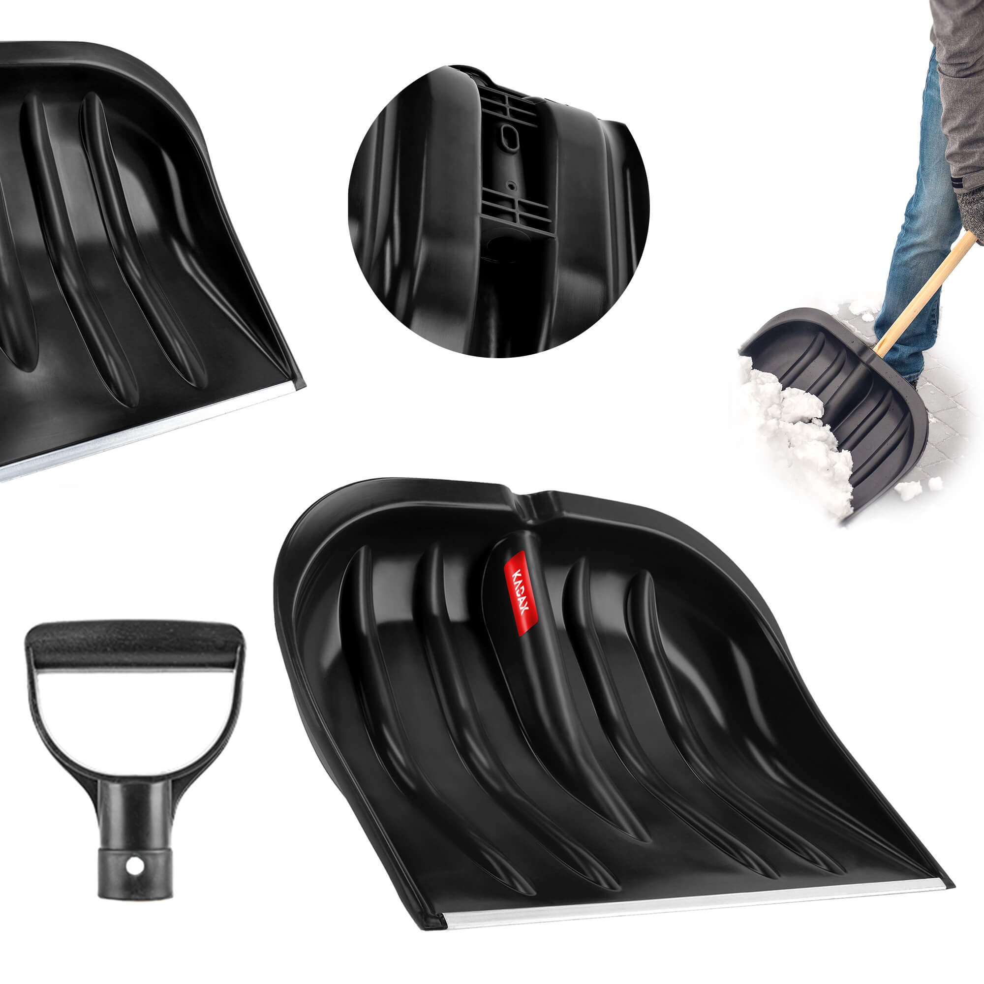 Zestaw do odśnieżania łopata do śniegu trzon drewniany srebrna + szufla łopata do śniegu czarna