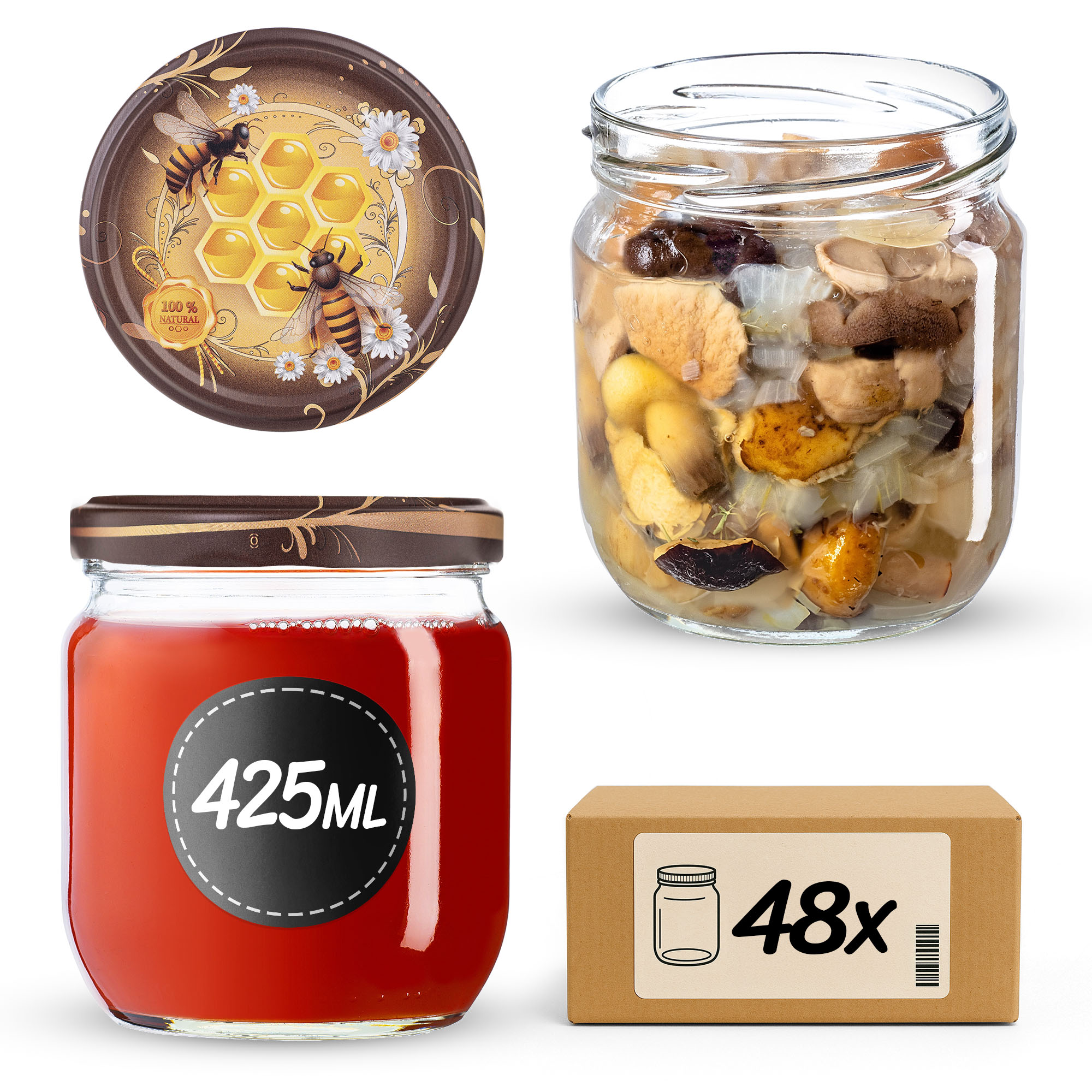 Słoiki na przetwory Salla 425ml fi82mm 48szt + wieczko Miód