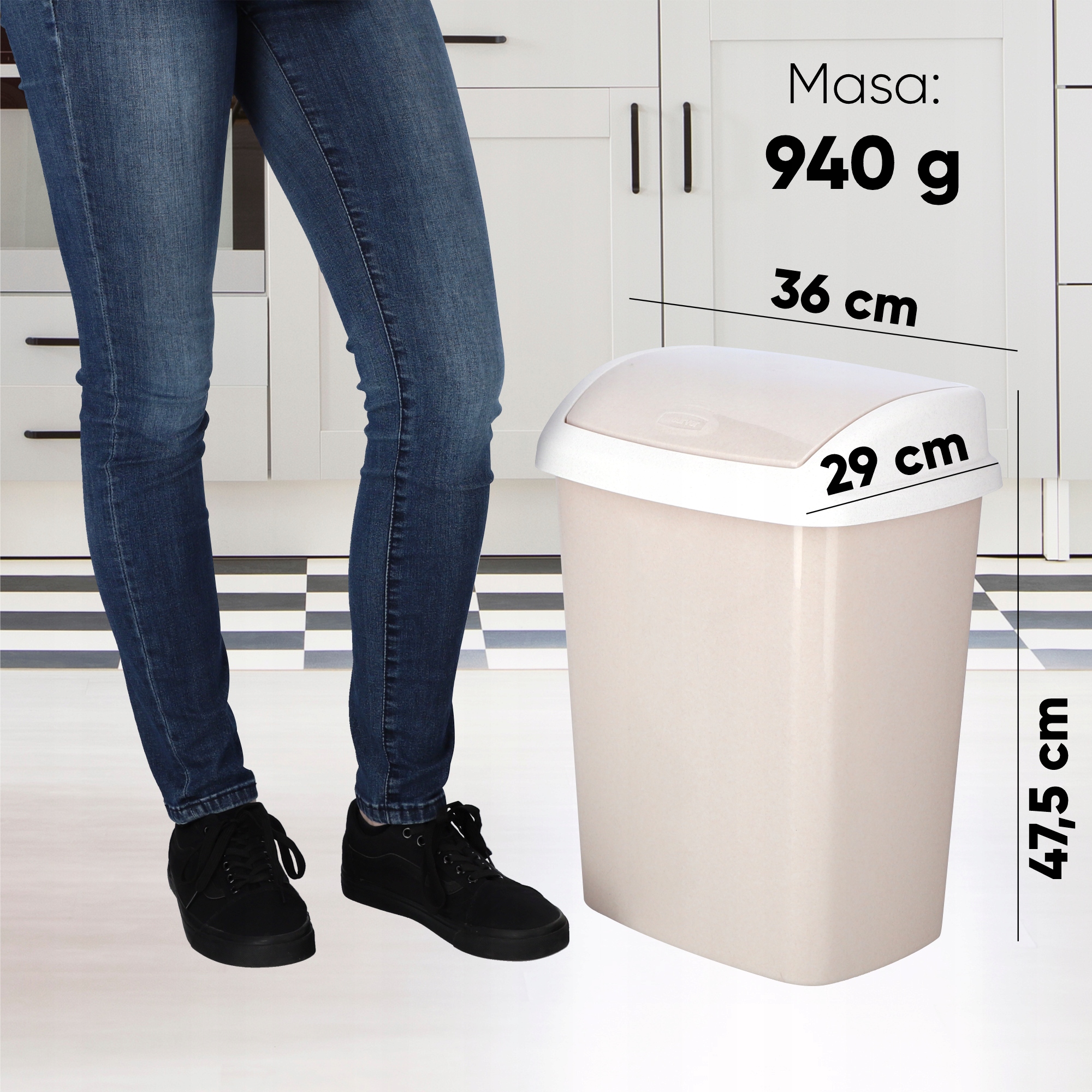 Kosz na śmieci uchylny Curver Dominik 25L, beżowy
