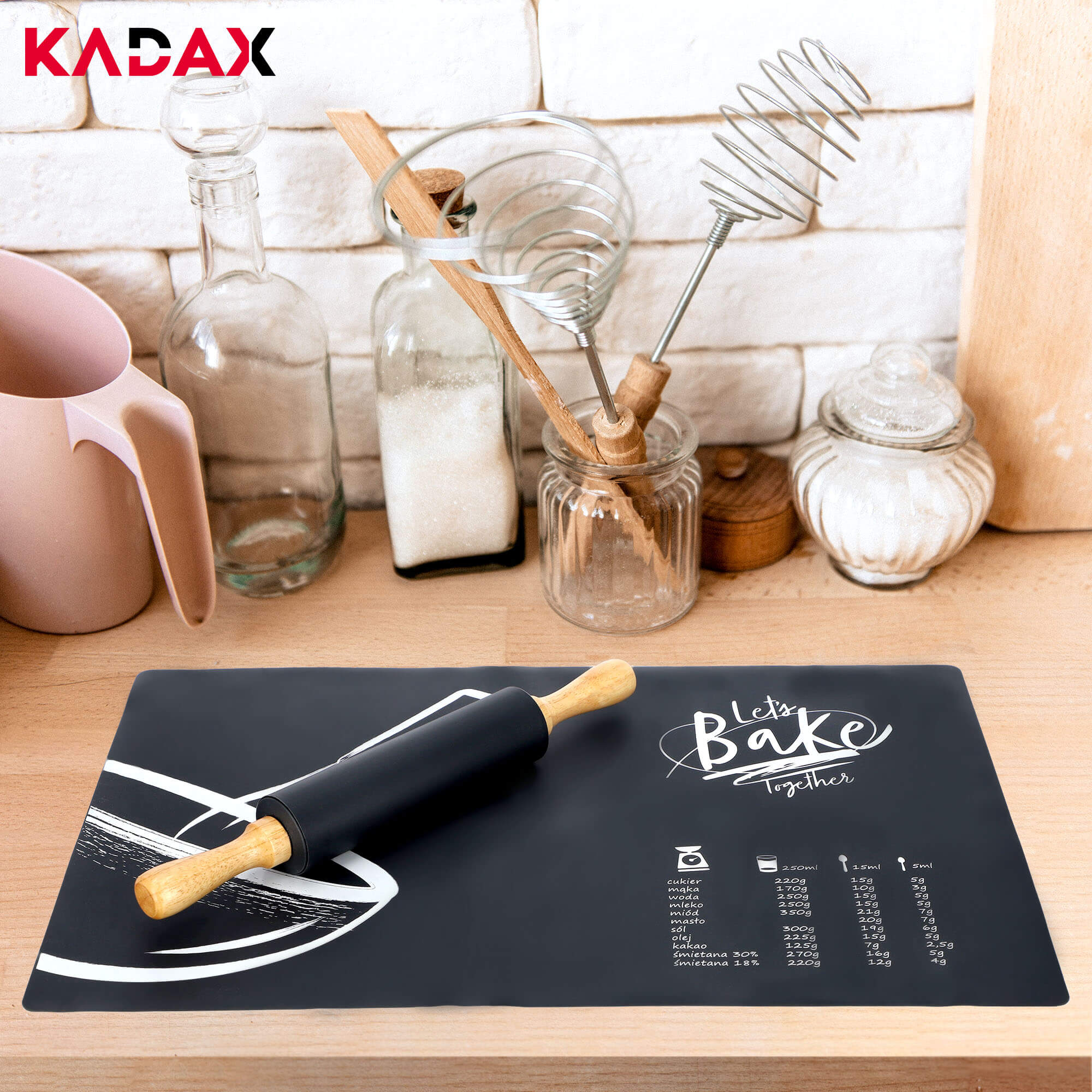 Silikonowy wałek do ciasta Pallud 40 cm, czarny