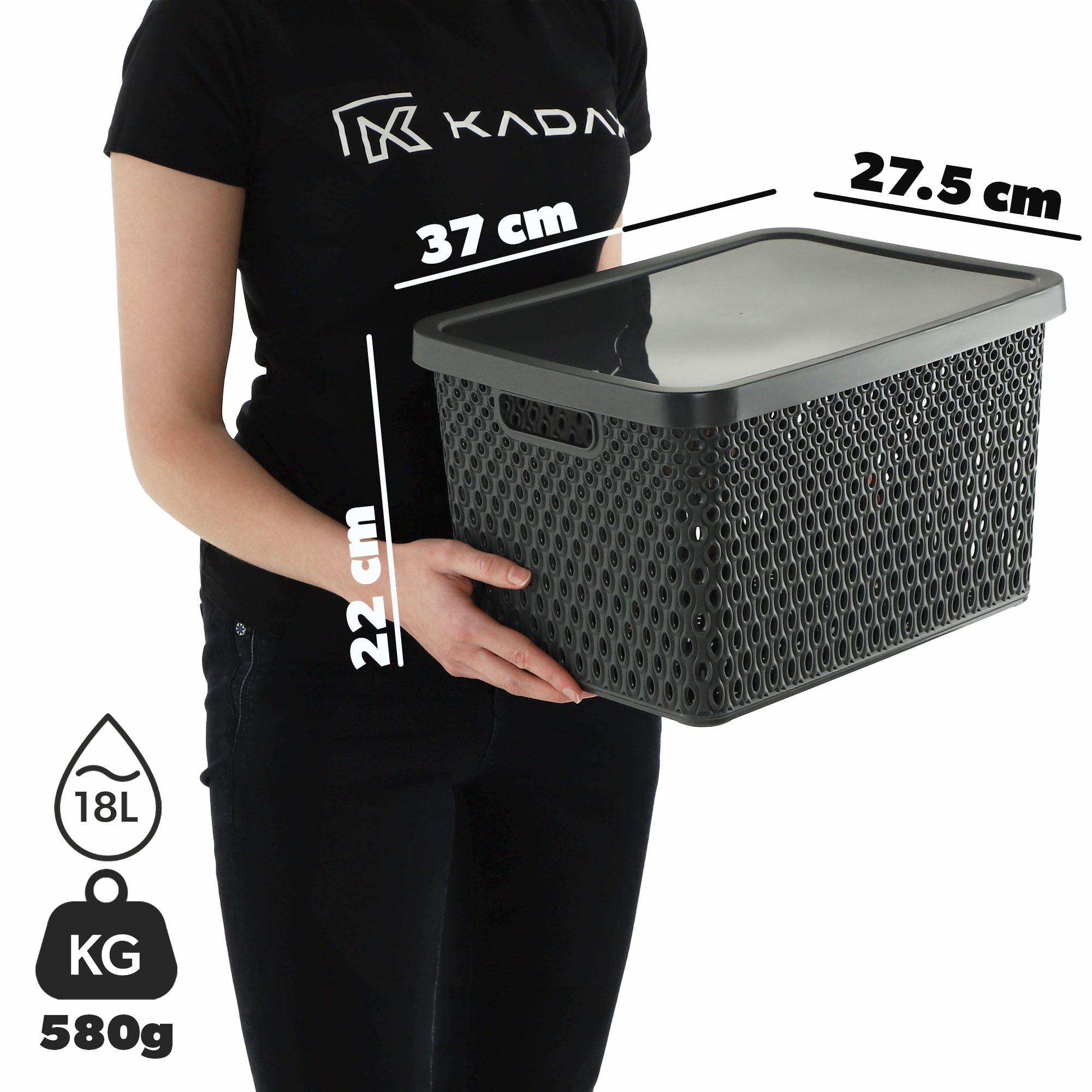 Koszyk z pokrywą do przechowywania Pau 18L szary