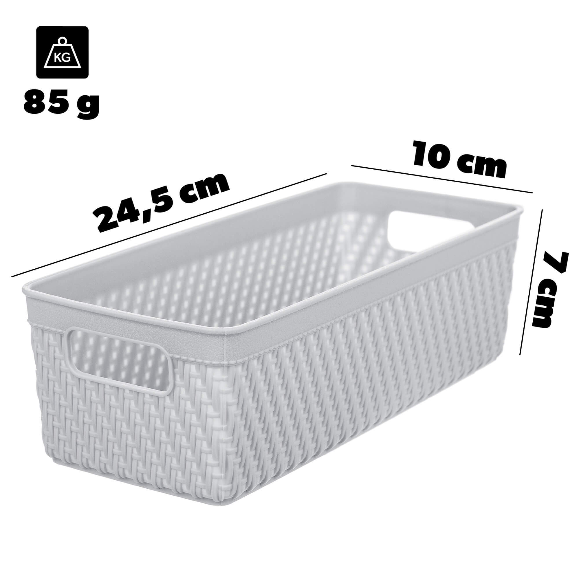 Koszyk prostokątny Lioni 24.5 x 10 x 7 cm jasny szary