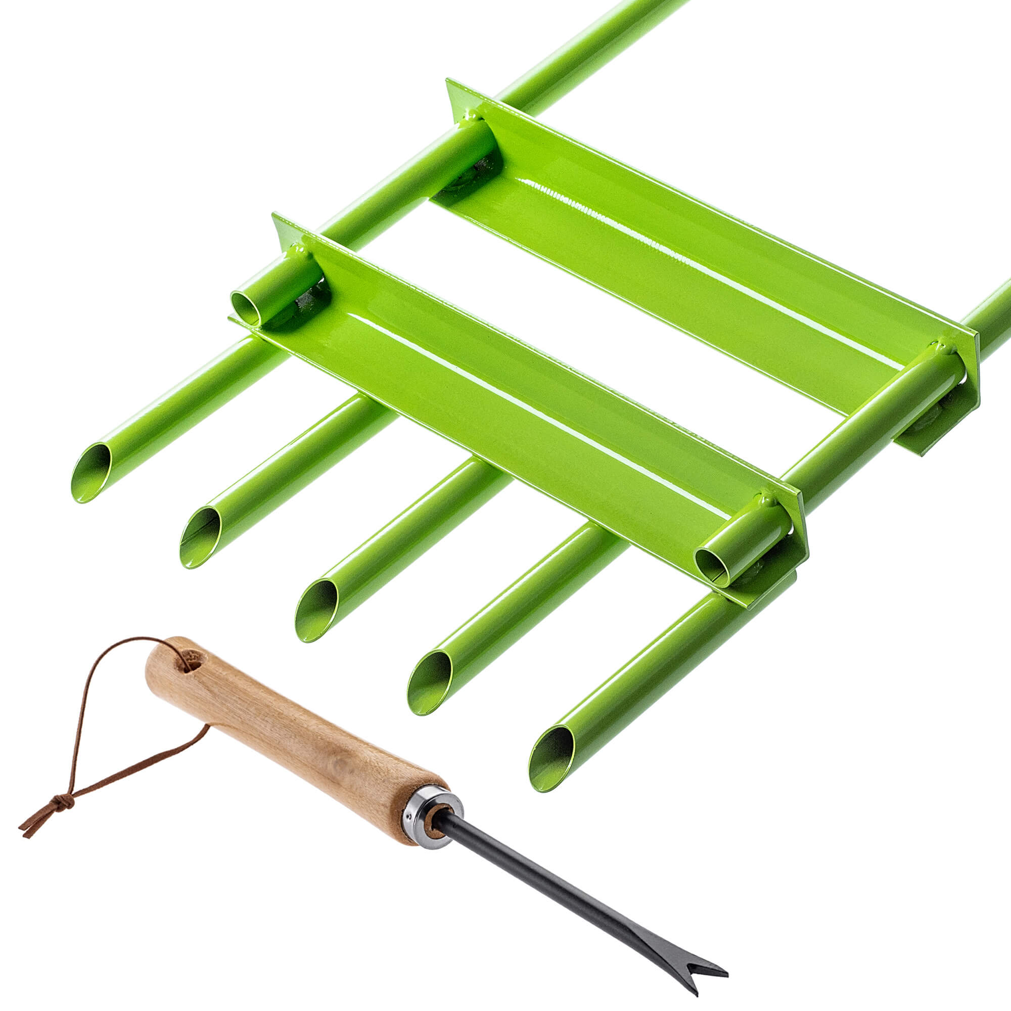 Aerator rurkowy ręczny do trawników Adum 90 x 30 cm stalowy zielony