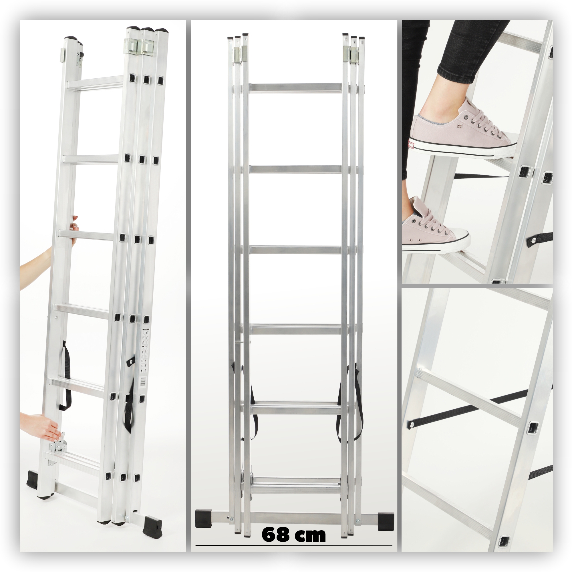 Drabina aluminiowa Holem, rozsuwana, 6-12 stopni, 150 kg