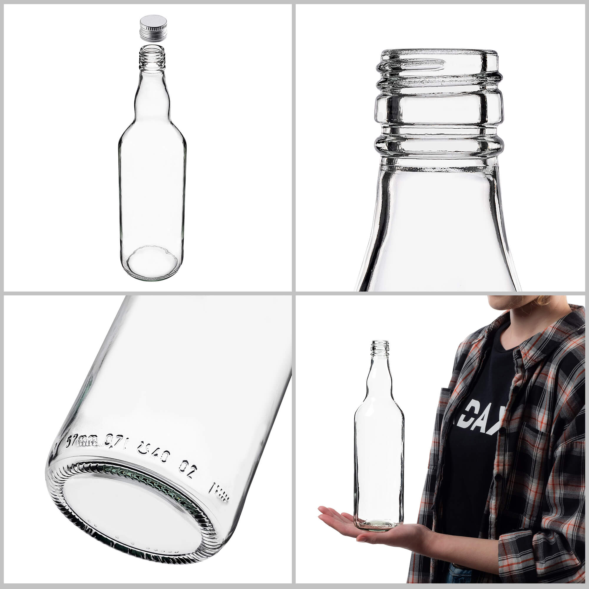 Szklana butelka Monopol 700ml z srebrną zakrętką 1 szt.