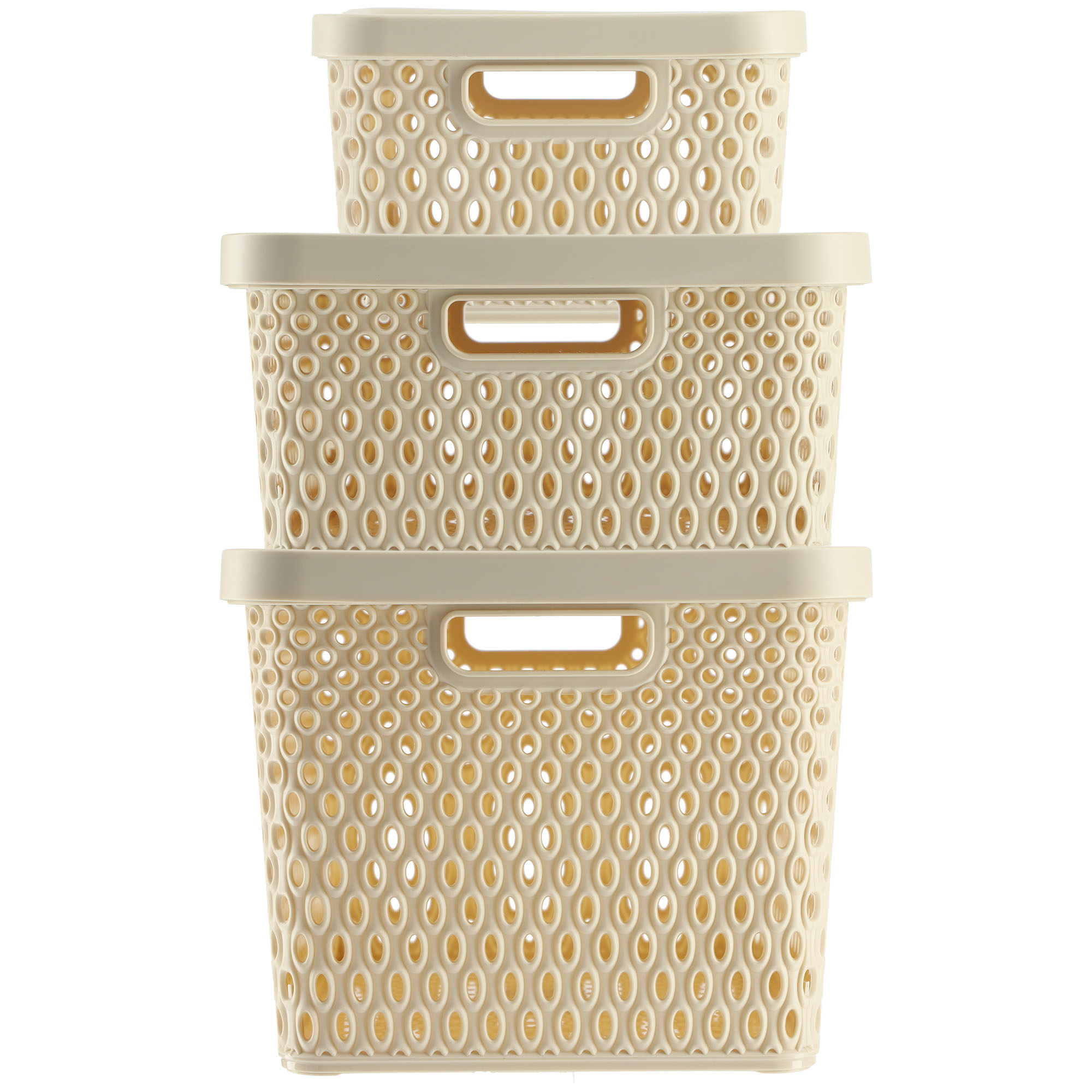 Zestaw koszy z pokrywą do przechowywania Pau 4,5L+12L+18L beżowy