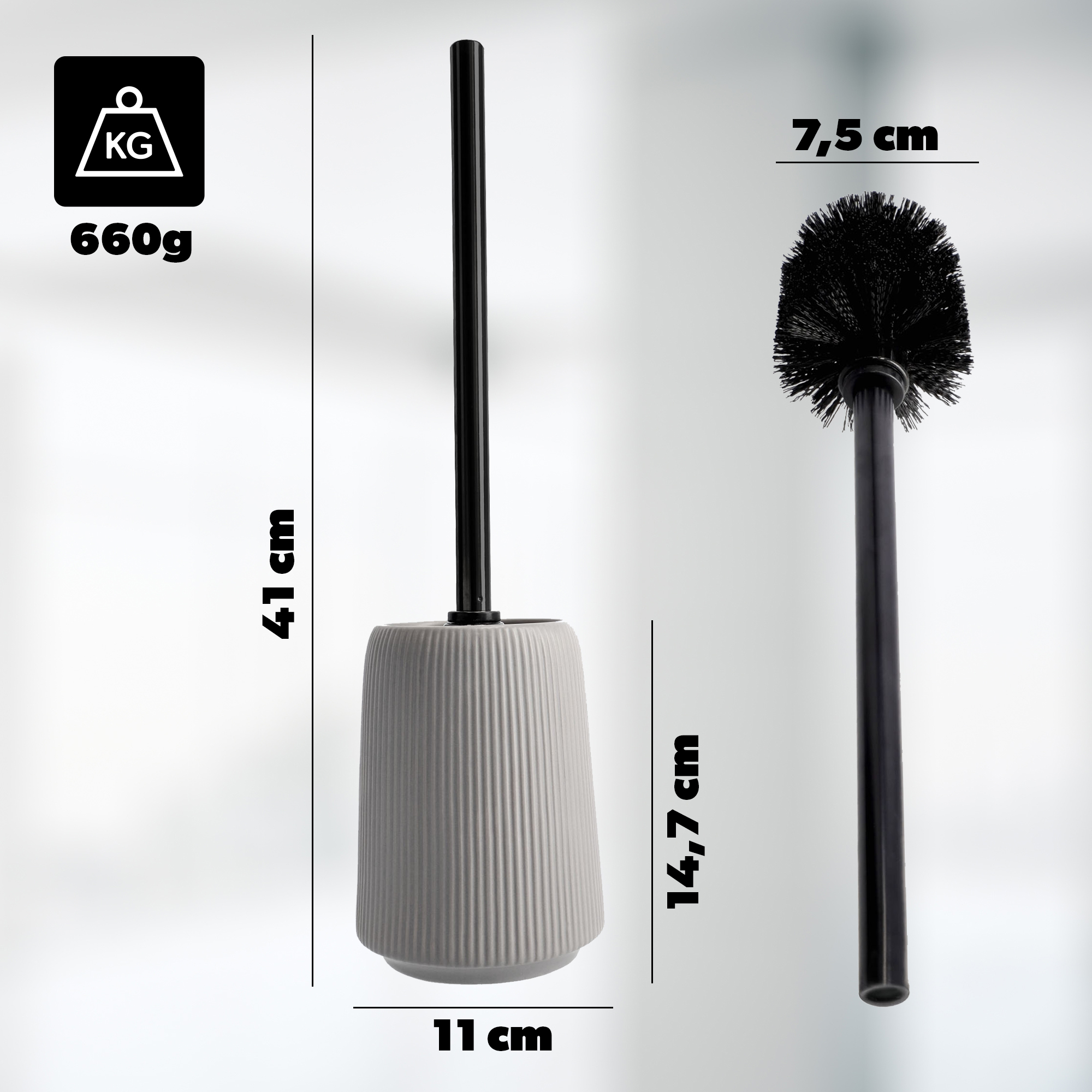 Szczotka do WC Mataro z pojemnikiem 41 cm, szara