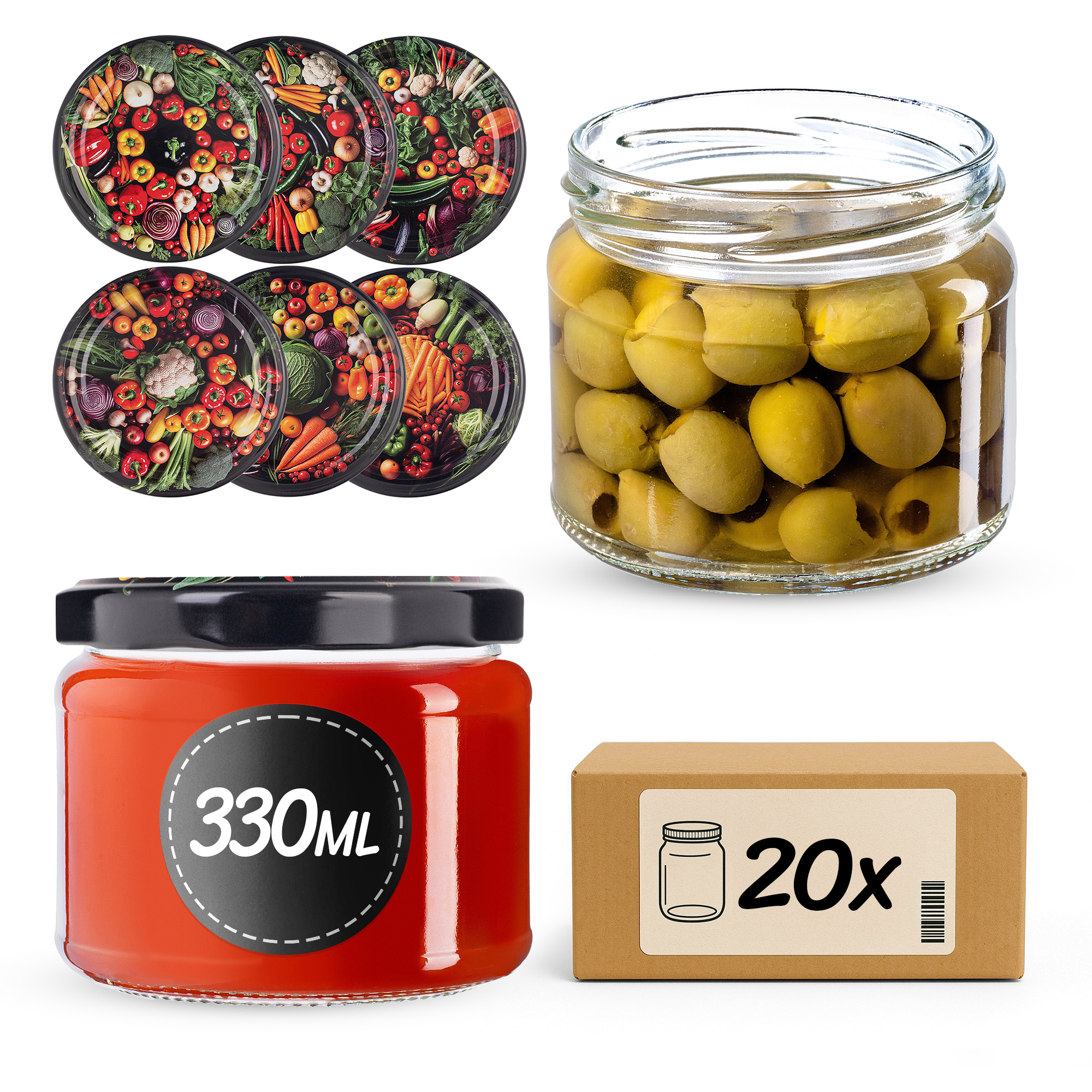 Słoiki na przetwory Sonka 330ml fi82mm 20szt + wieczko Warzywa mix