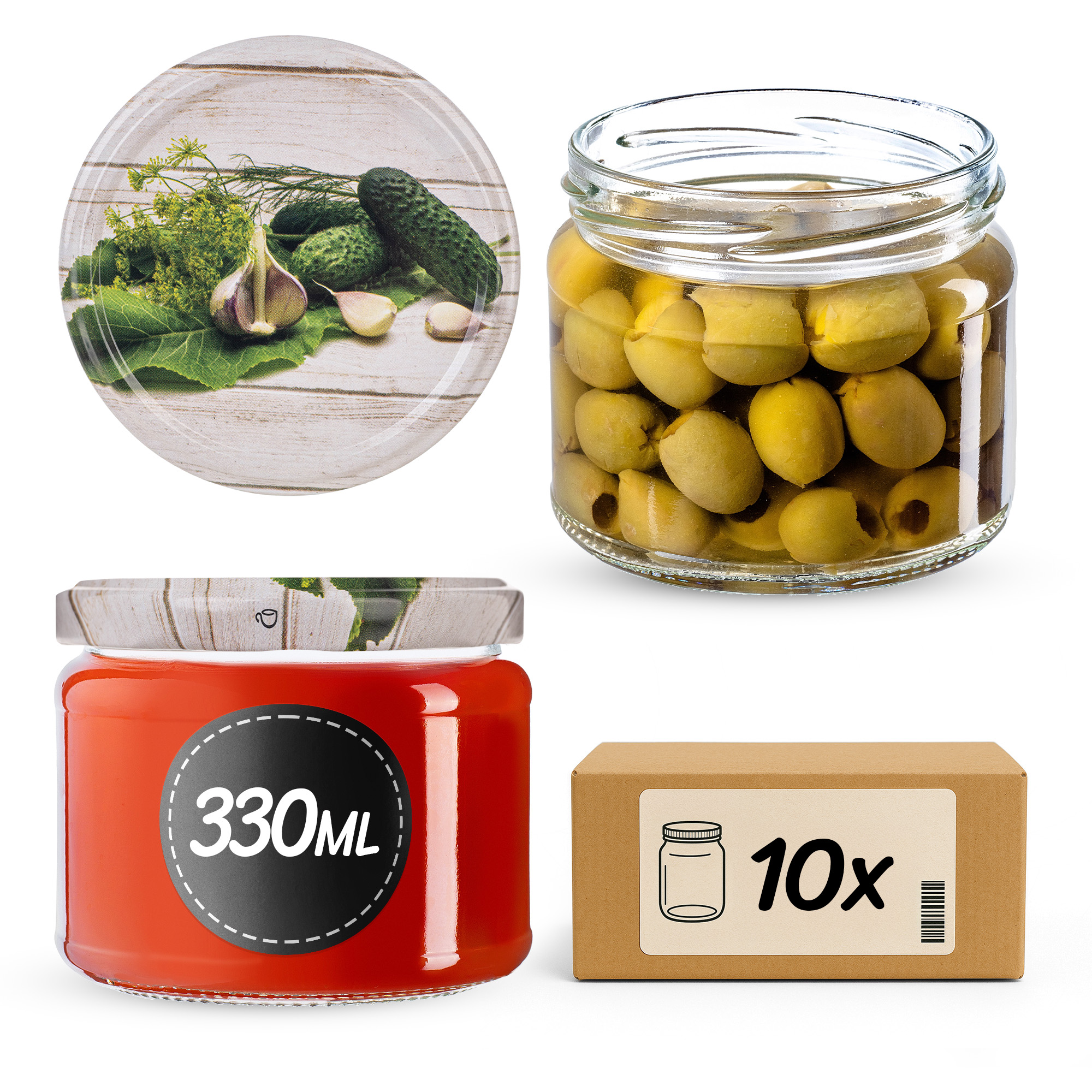 Słoiki na przetwory Sonka 330ml fi82mm 10szt + wieczko Ogórek