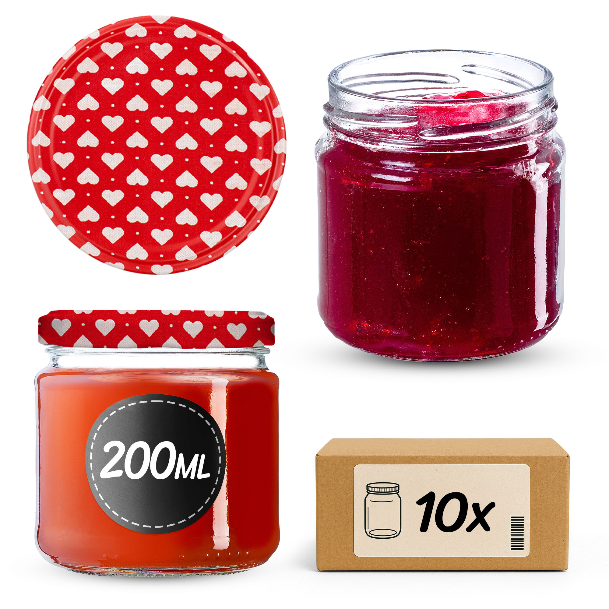 Słoiki na przetwory Lerma 200ml 10szt 66mm + wieczka "Serca"