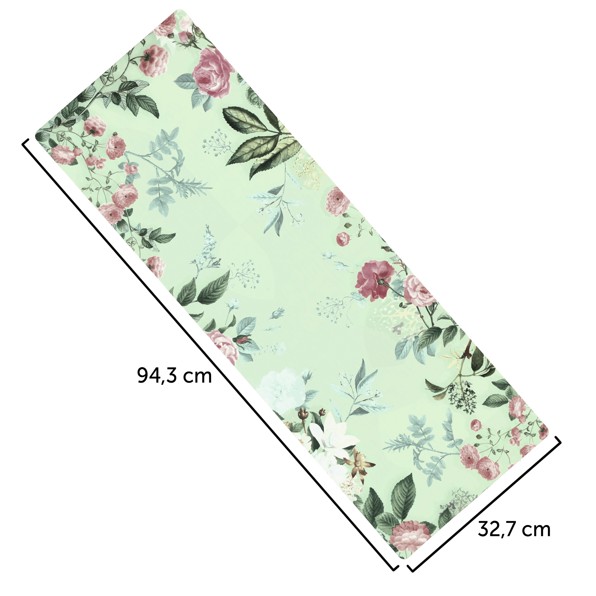 Bieżnik na stół Agello 94 x 32 cm, kwiaty na zielonym tle