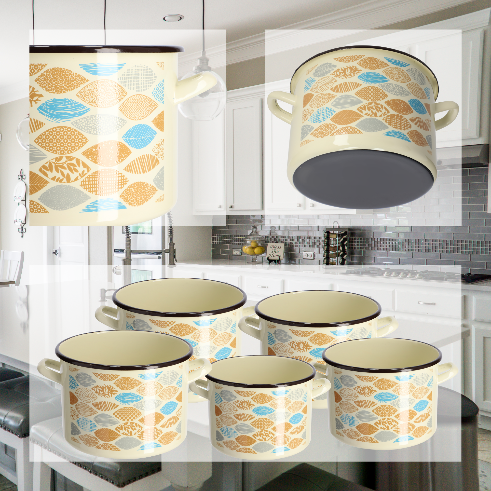 Garnek emaliowany wysoki 1.5L, beżowy