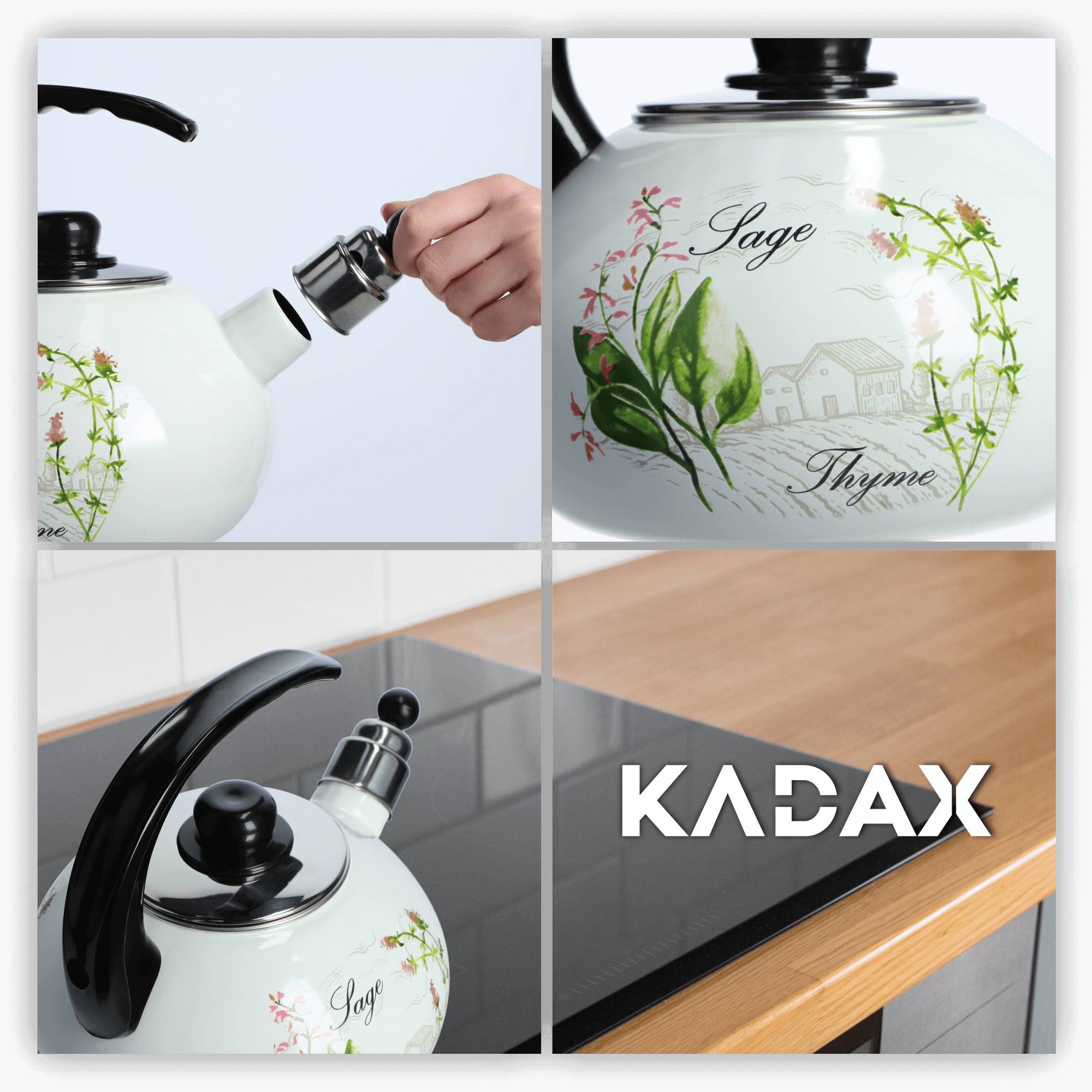 Czajnik emaliowany z gwizdkiem 2.2L, tymianek