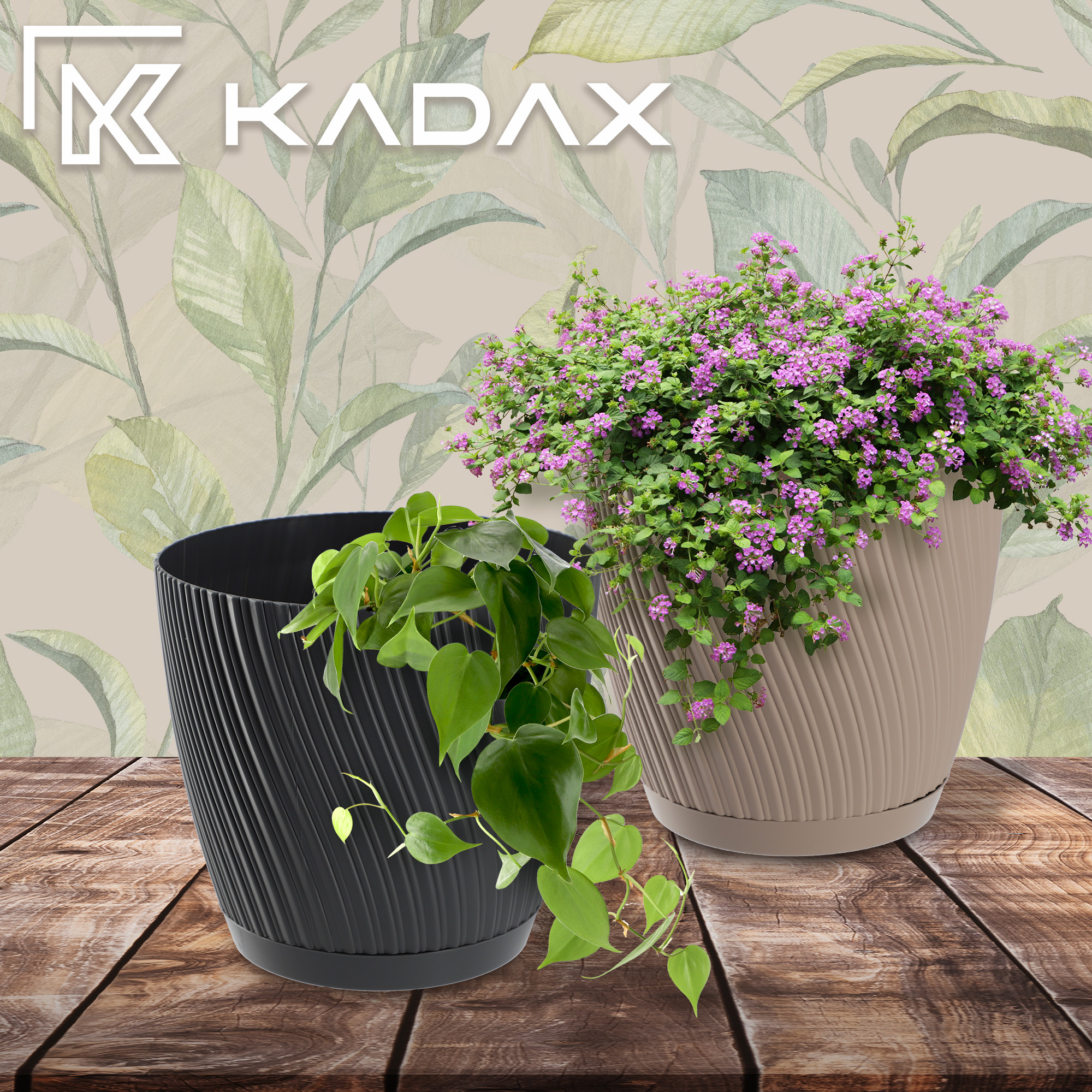 Doniczka z podstawką Tubas 13 cm, taupe