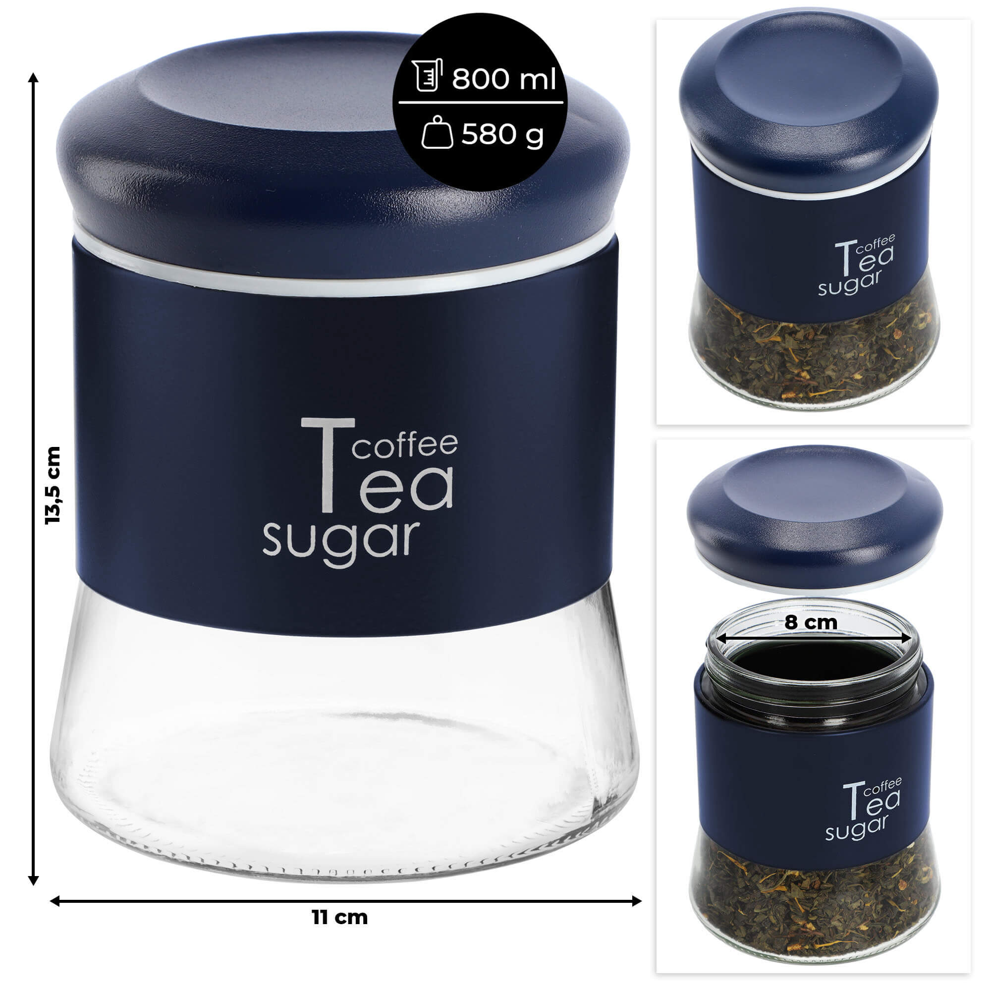 Pojemnik szklany na herbatę 13 x 11 cm, granatowy