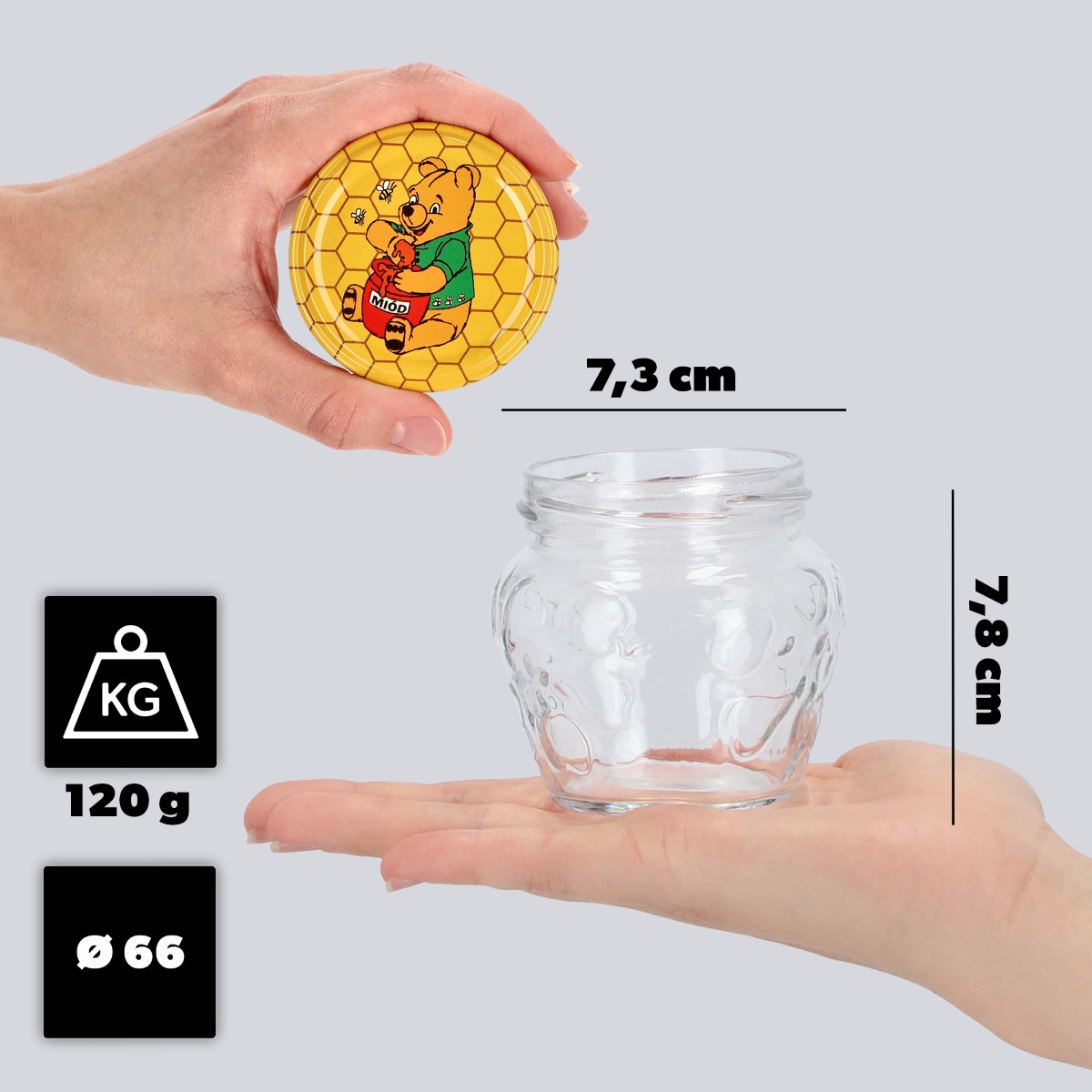 Słoiki Kemi 200ml 50szt 66mm + wieczka "Miód"