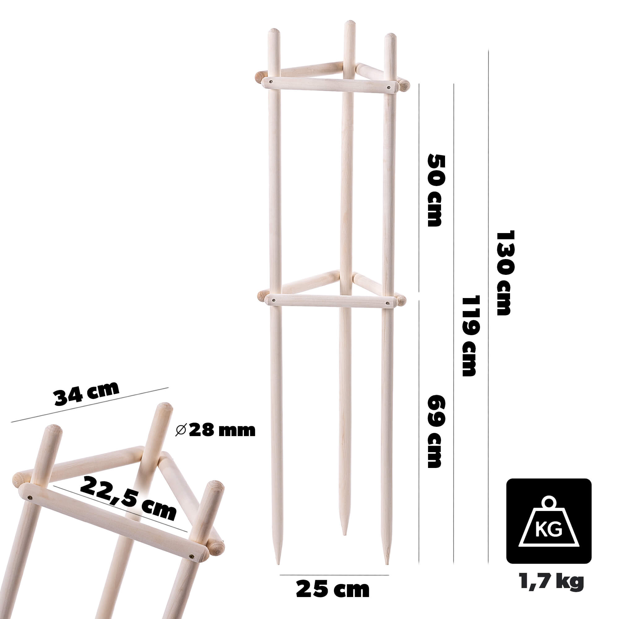 Podpora ogrodowa trójnóg Redon 130 cm drewniana naturalna