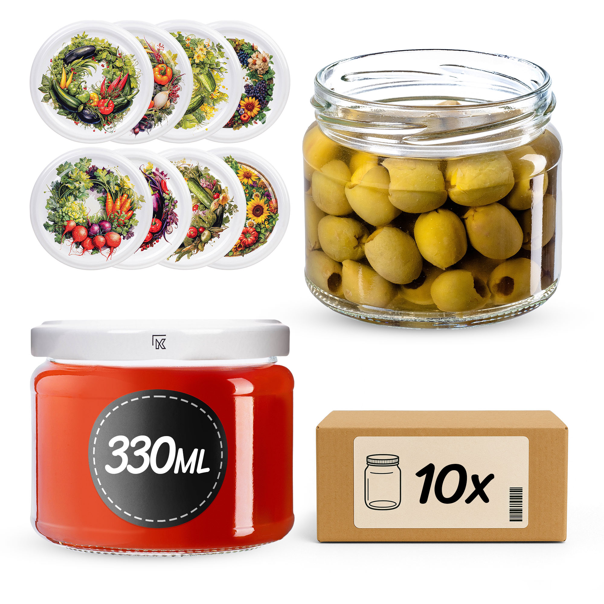 Słoiki na przetwory Sonka 330ml fi82mm 10szt + wieczko Garden wreath