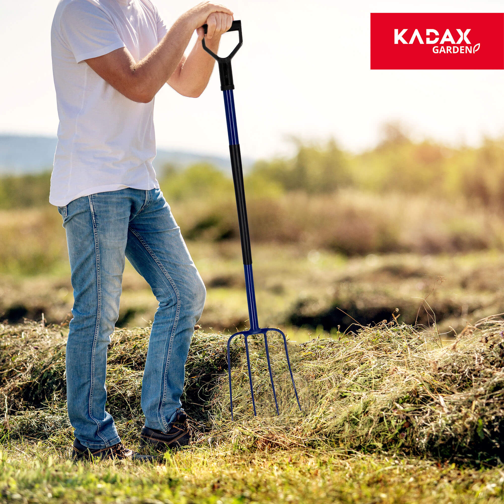 Widły metalowe 4-zębne 122 cm, niebieskie