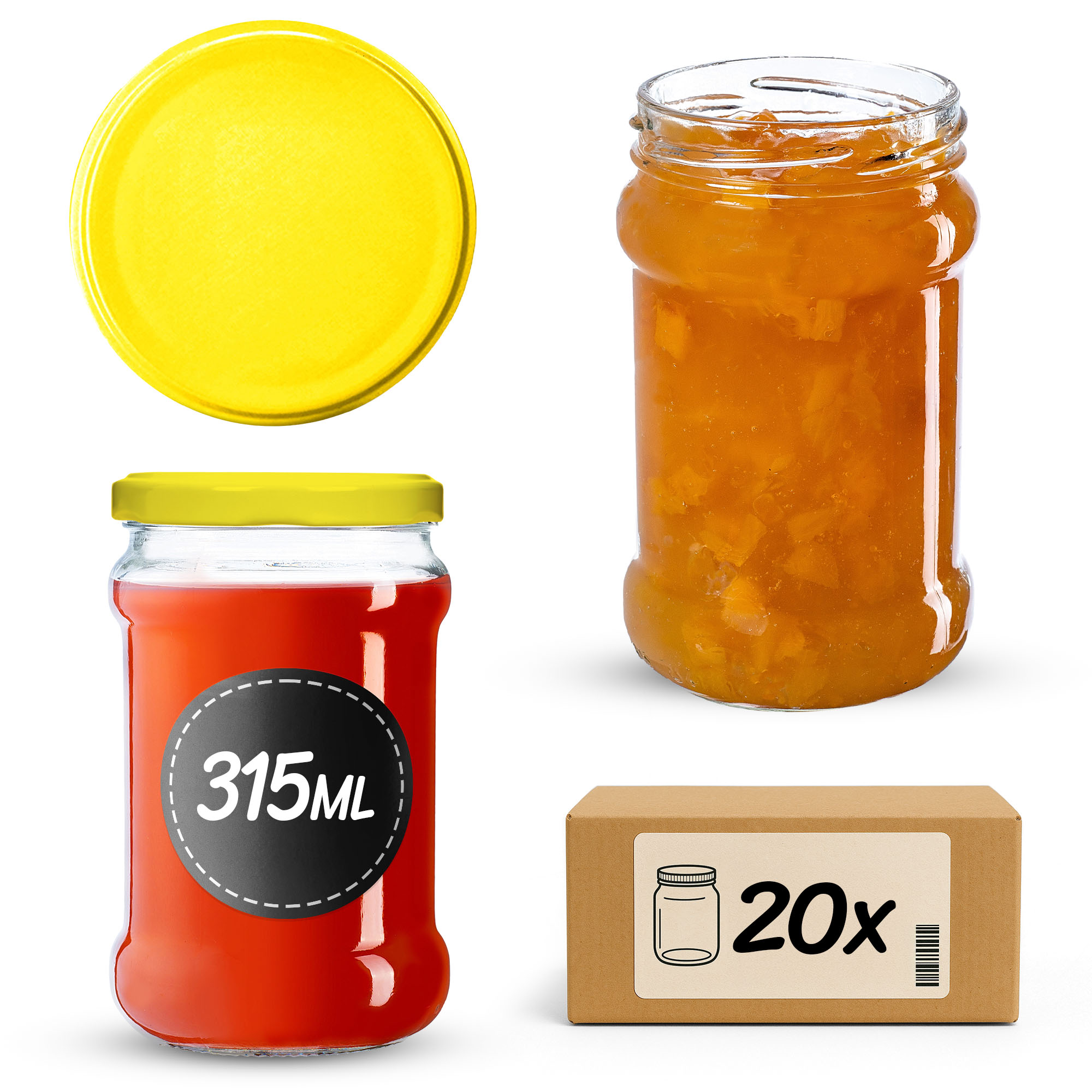 Słoiki na przetwory Seno 315ml fi66mm 20szt + wieczko Żółty