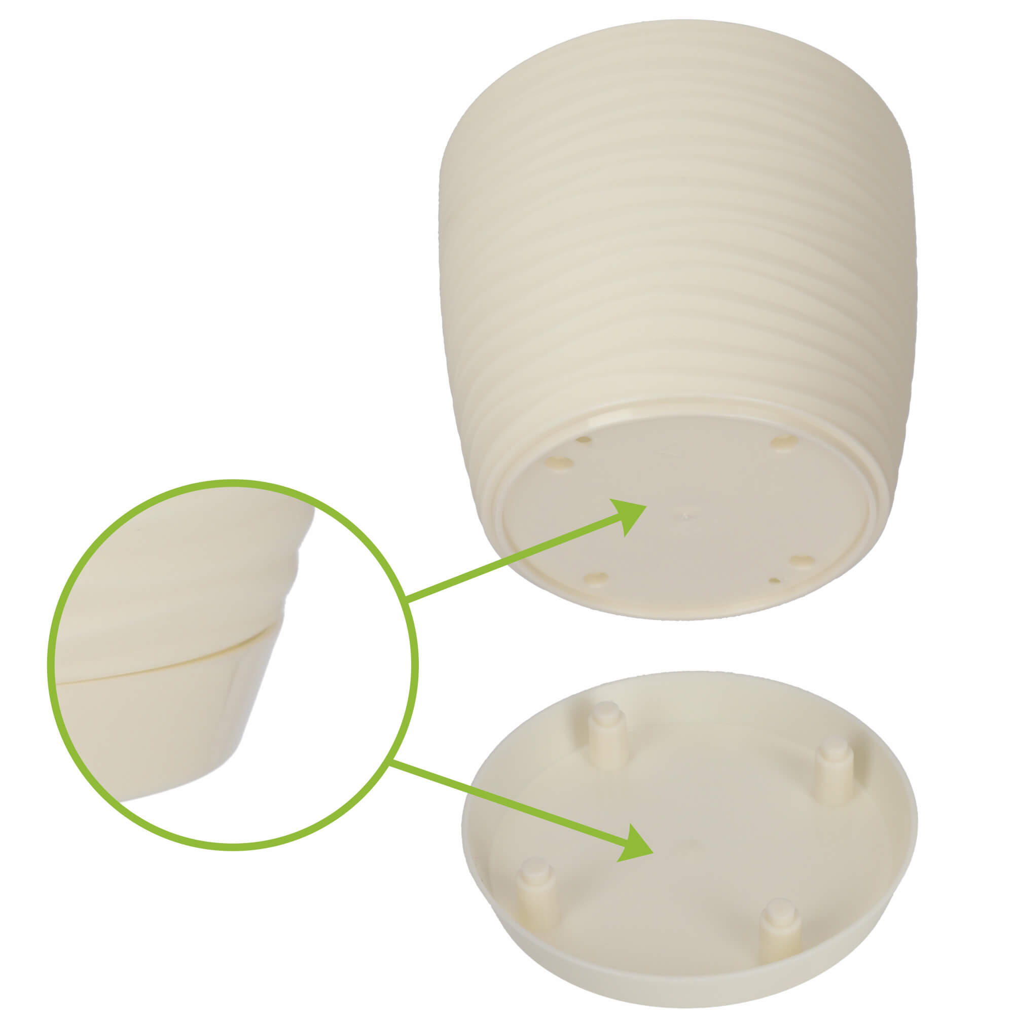 Doniczka na kwiaty okrągła z podstawką 17 cm, kremowa