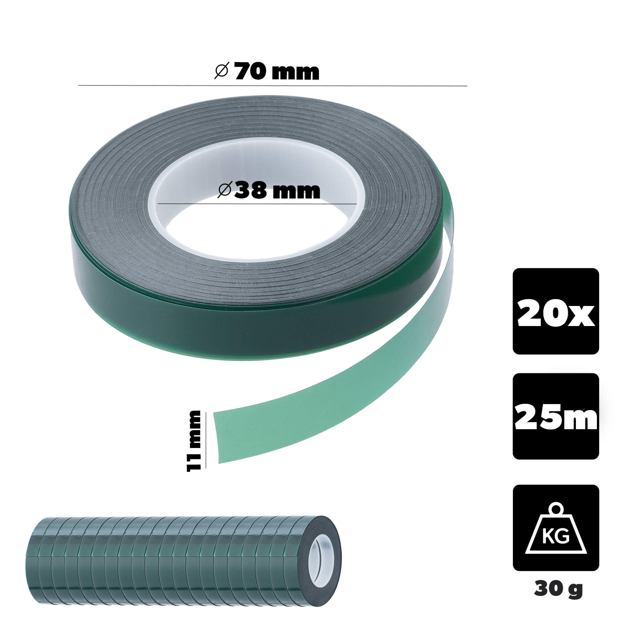 Zestaw taśm do zszywacza ogrodniczego Larret 11 mm x 25 m zielony 20 szt.