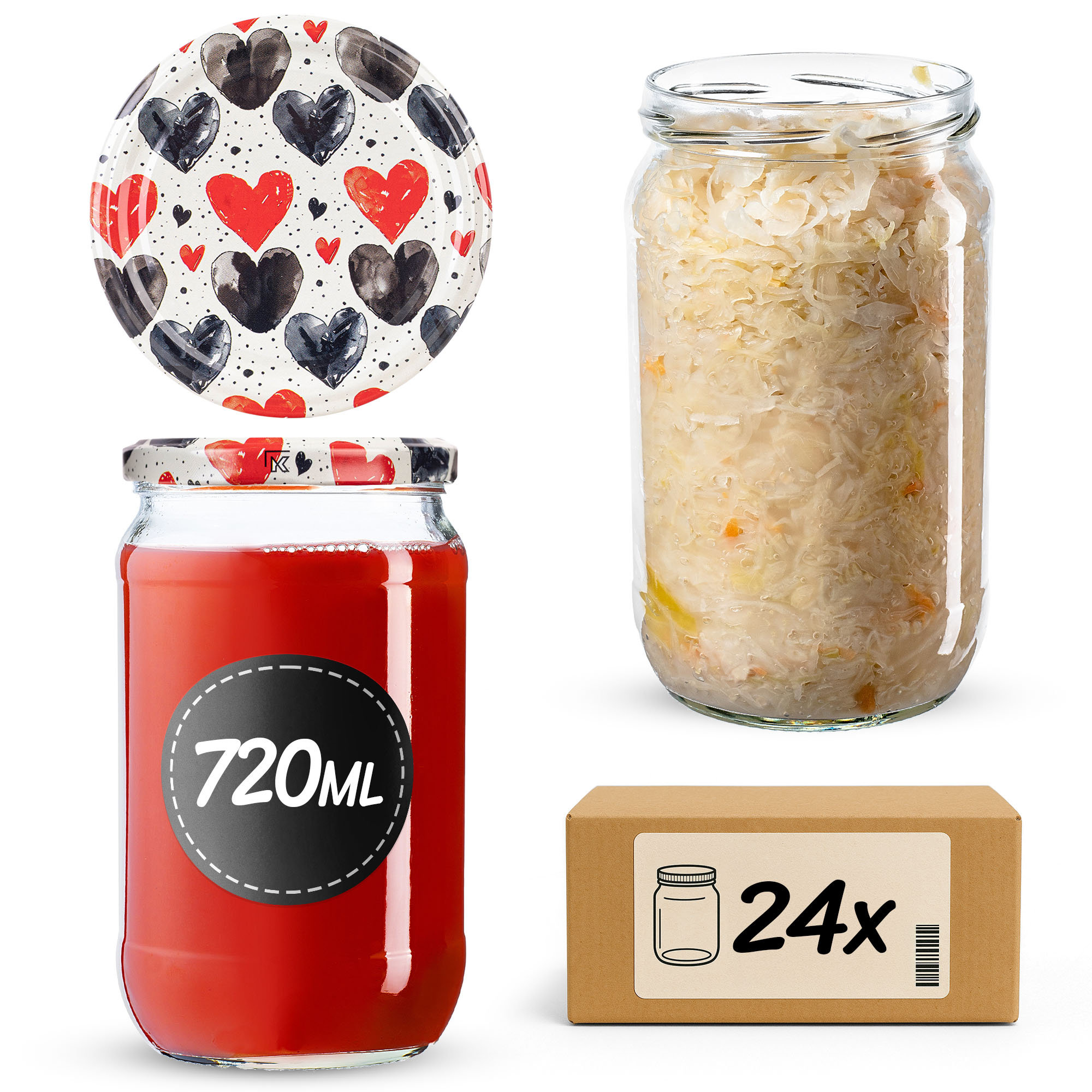 Słoiki na przetwory Niva 720ml fi82mm 24szt + wieczko Serca