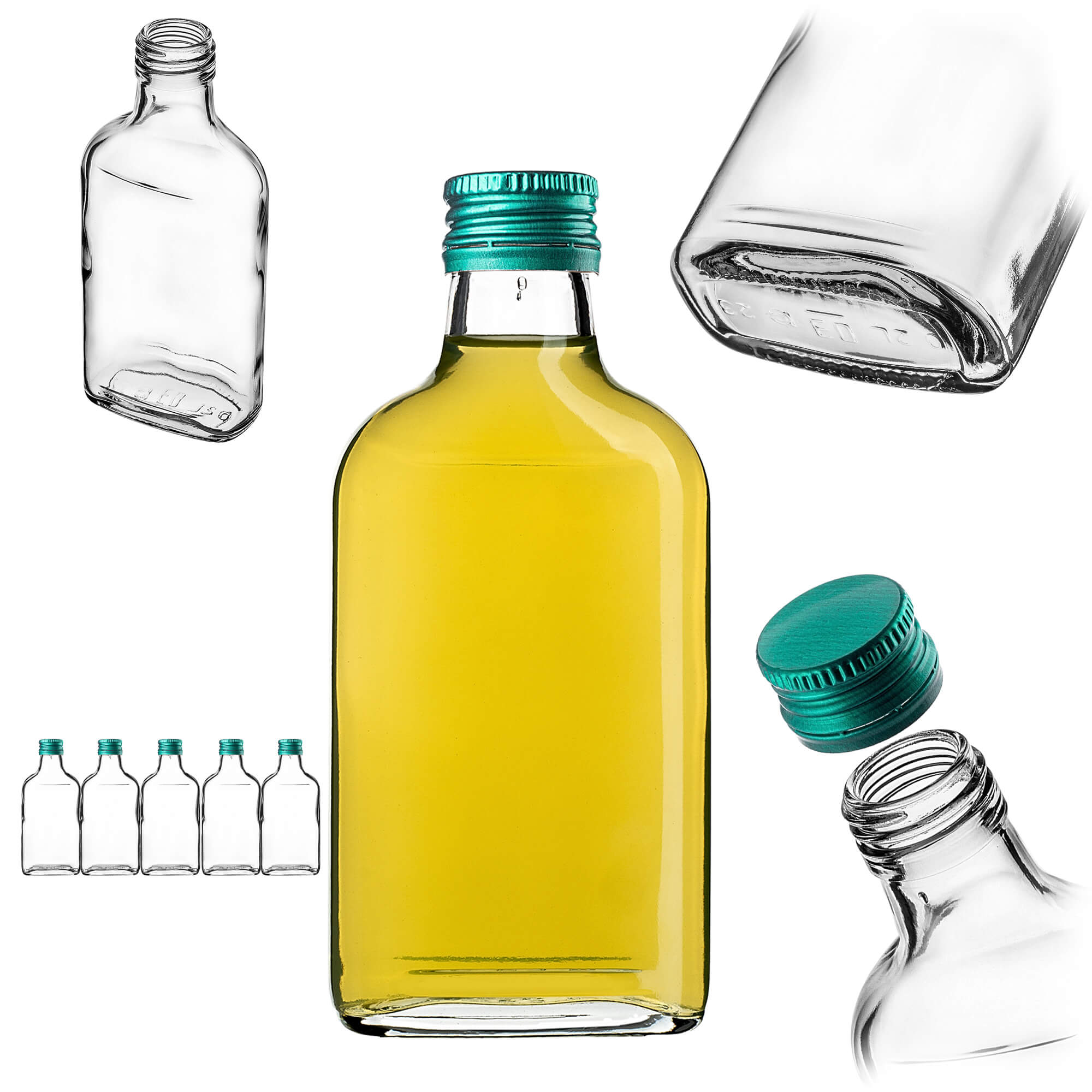 Butelka piersiówka Viane 200ml z zieloną zakrętką 5 szt.