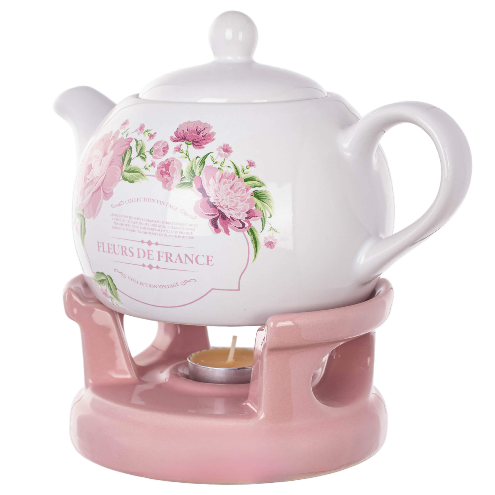 Dzbanek ceramiczny z podgrzewaczem Irais 1L kwiatki