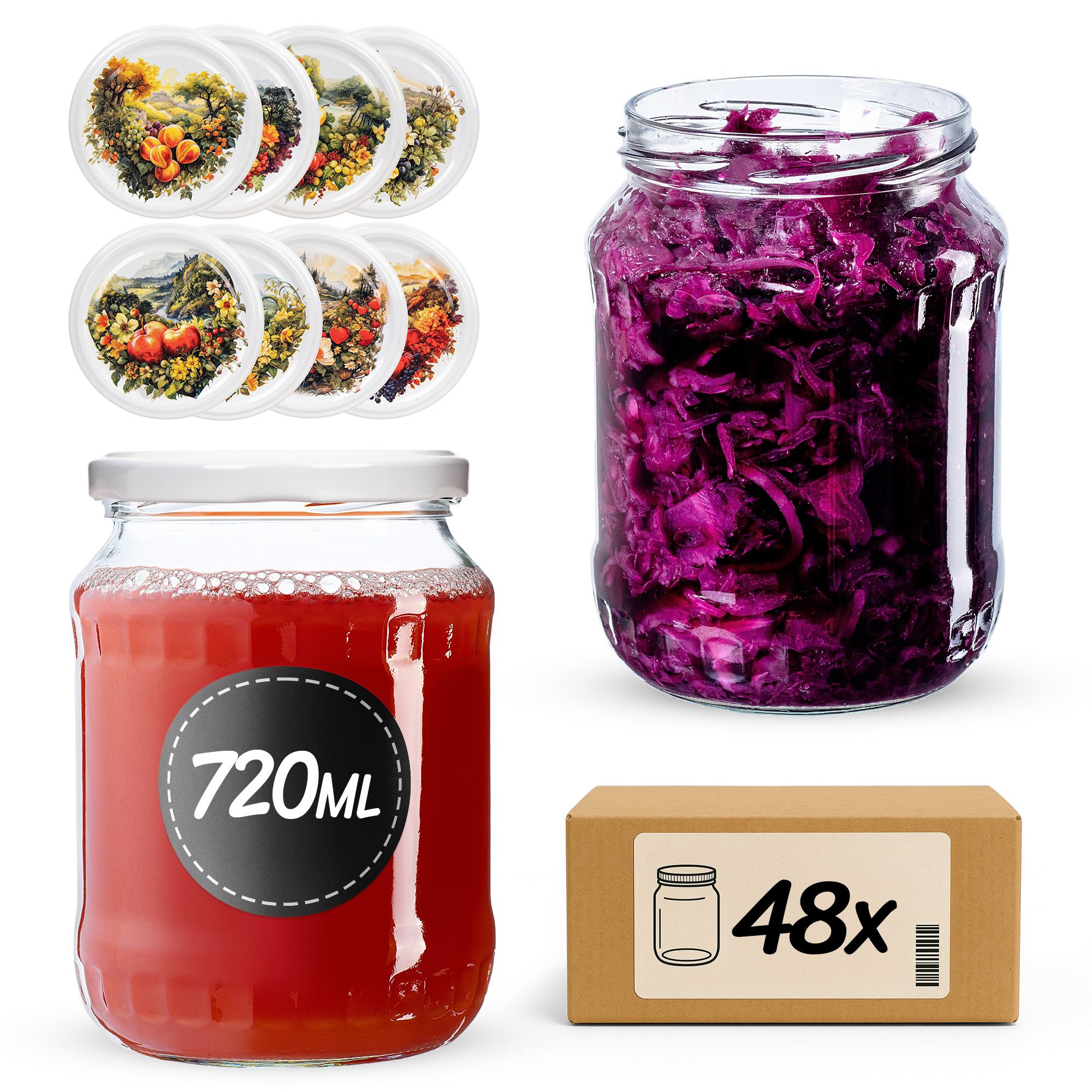 Słoiki na przetwory Jukka 720ml fi82mm 48szt + wieczko Fruit heart