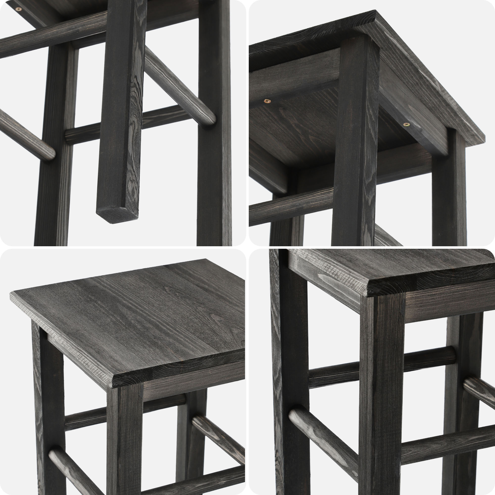 Taboret drewniany Rena 44x30 cm kwadratowy czarny