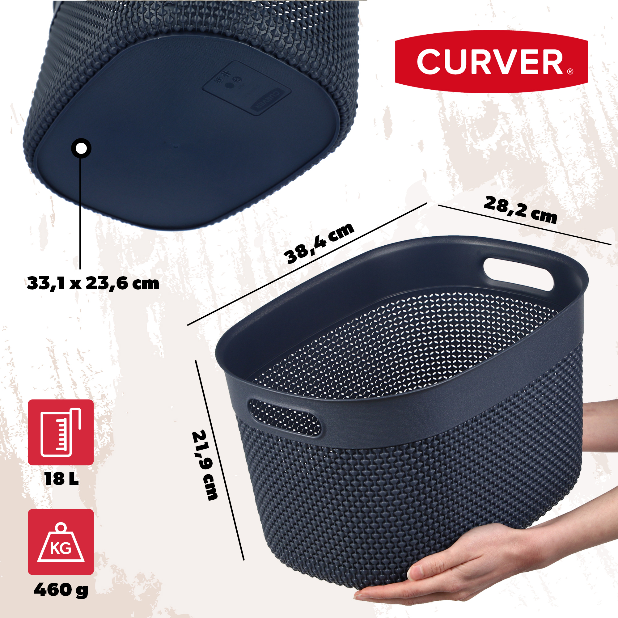 Koszyk prostokątny 18L Curver Filo Recycled, granatowy