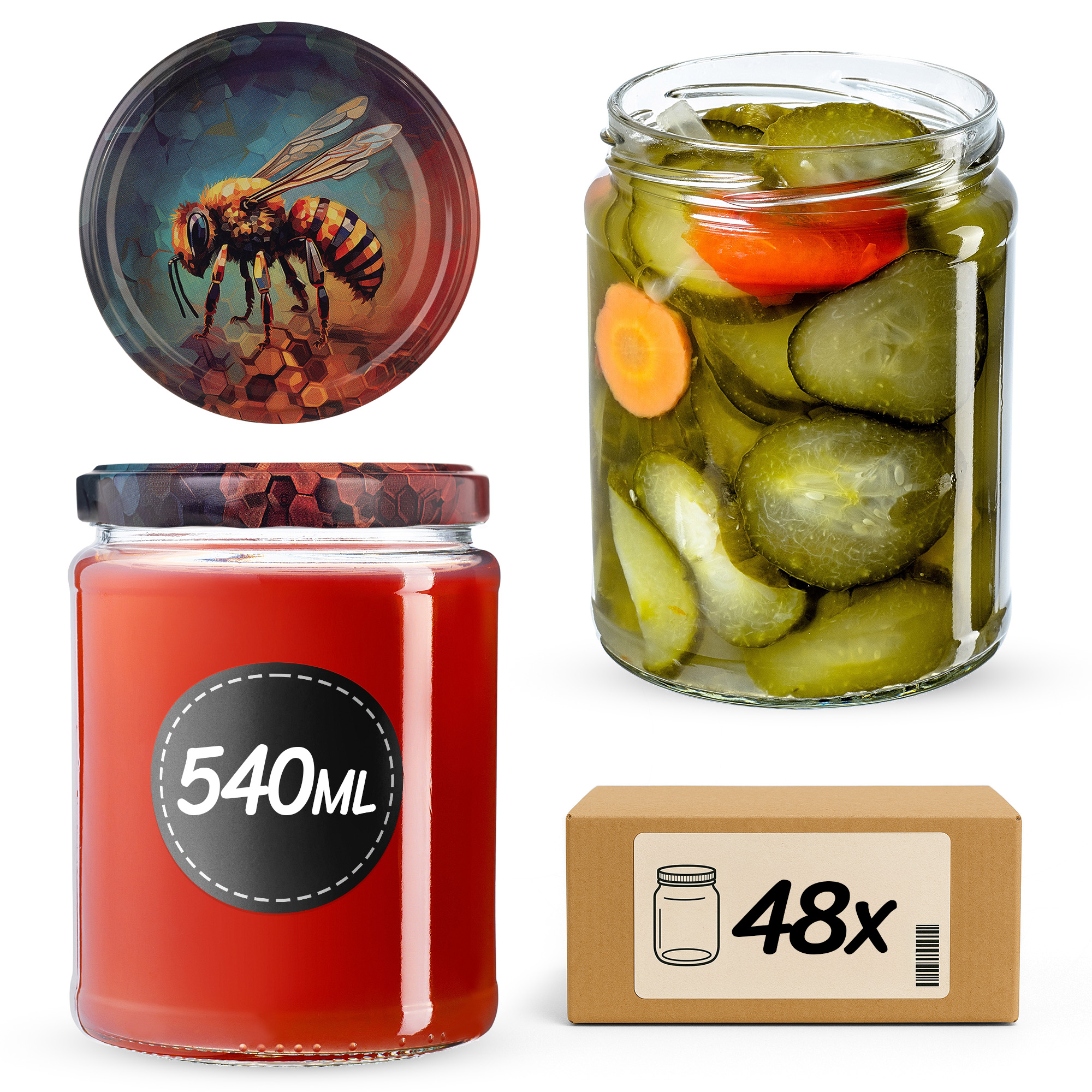Słoiki na przetwory Maki 540ml fi82mm 48szt + wieczko Pszczoła