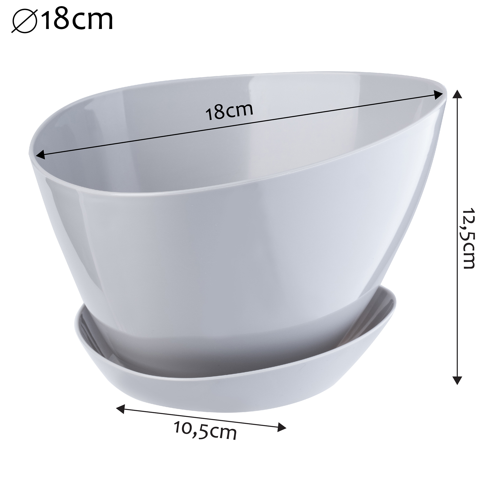 Doniczka trójkątna z podstawką 18 x 12 cm, szara